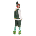 Back of the green elf costume with a fur-trimmed collar