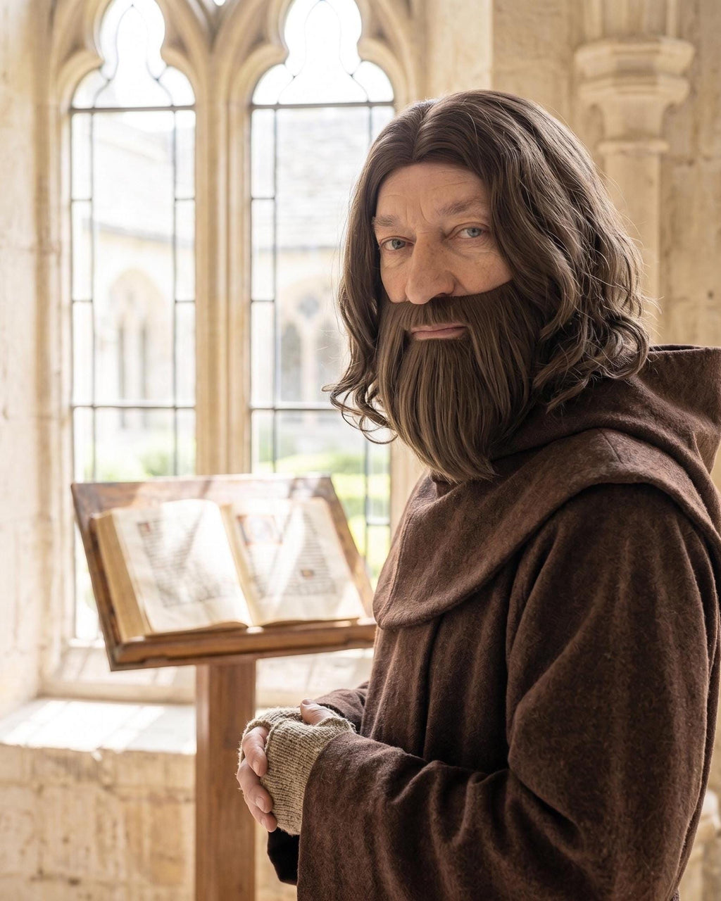 Brown Curly Beard and Wig Set | Biblical Jesus, Monk, Gladiator Cosplay Costume