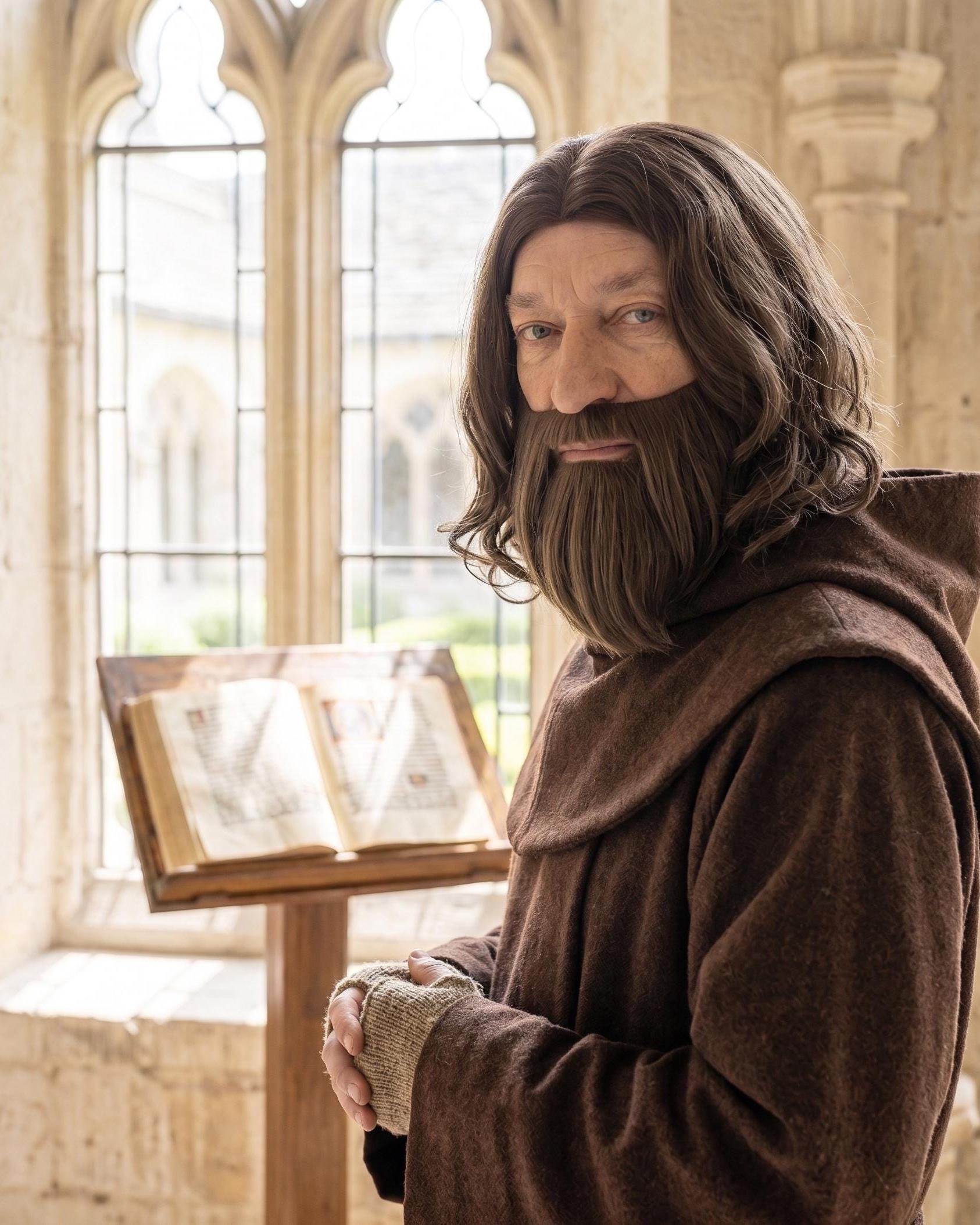 Brown Curly Beard and Wig Set | Biblical Jesus, Monk, Gladiator Cosplay Costume
