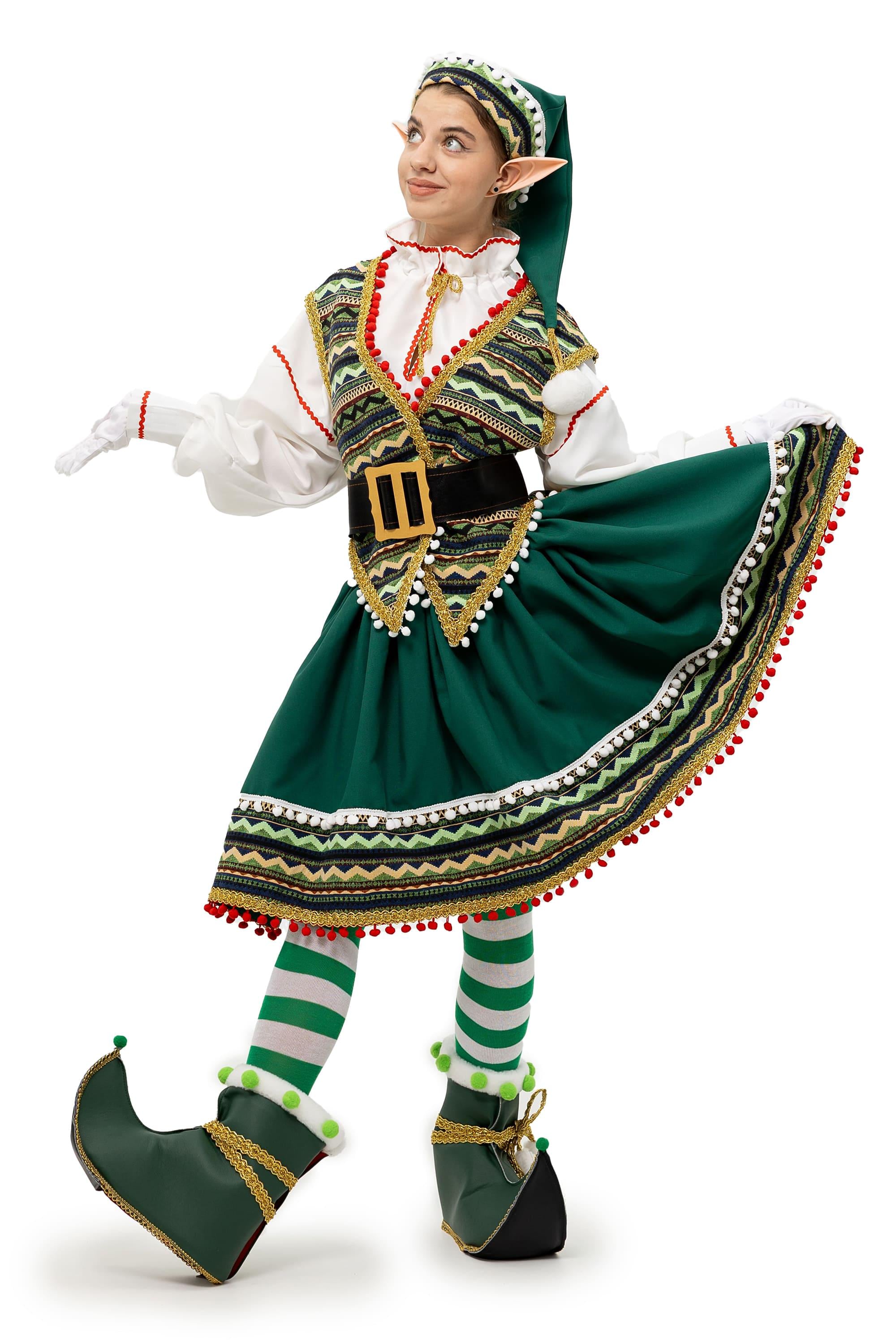 Handmade Folk Elf Costume Women, Red Green Holiday Dress, Christmas Party Cosplay Set