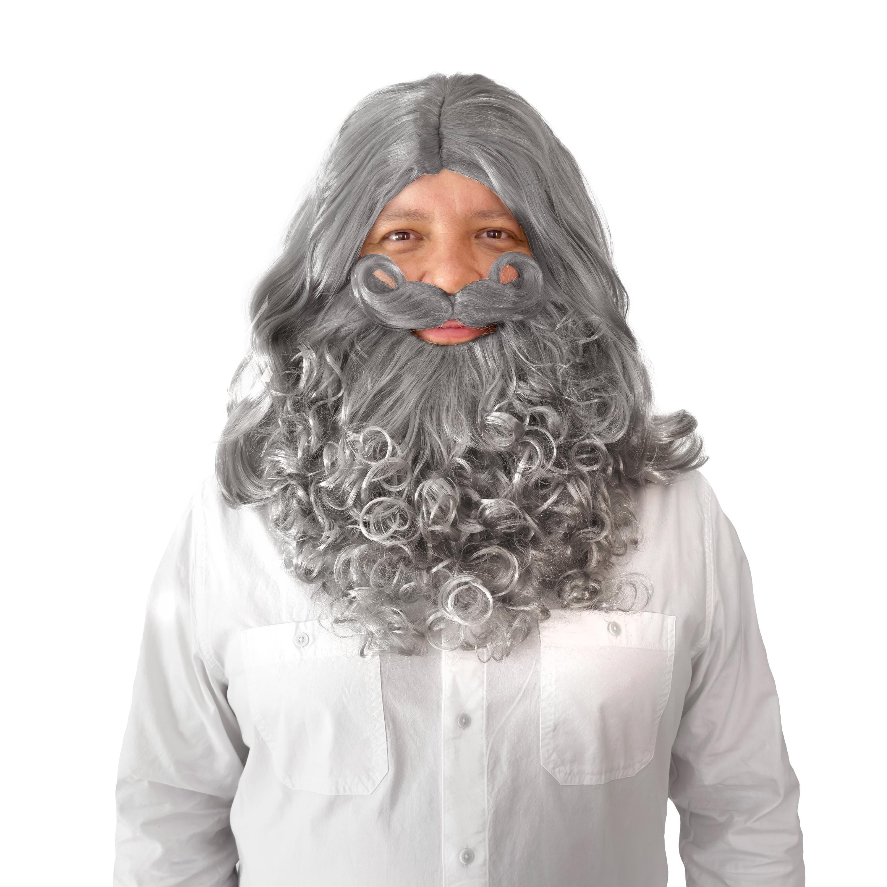 Wizard Beard Wig Set | Gandalf Merlin Druid Cosplay Costume, Santa Claus Accessory