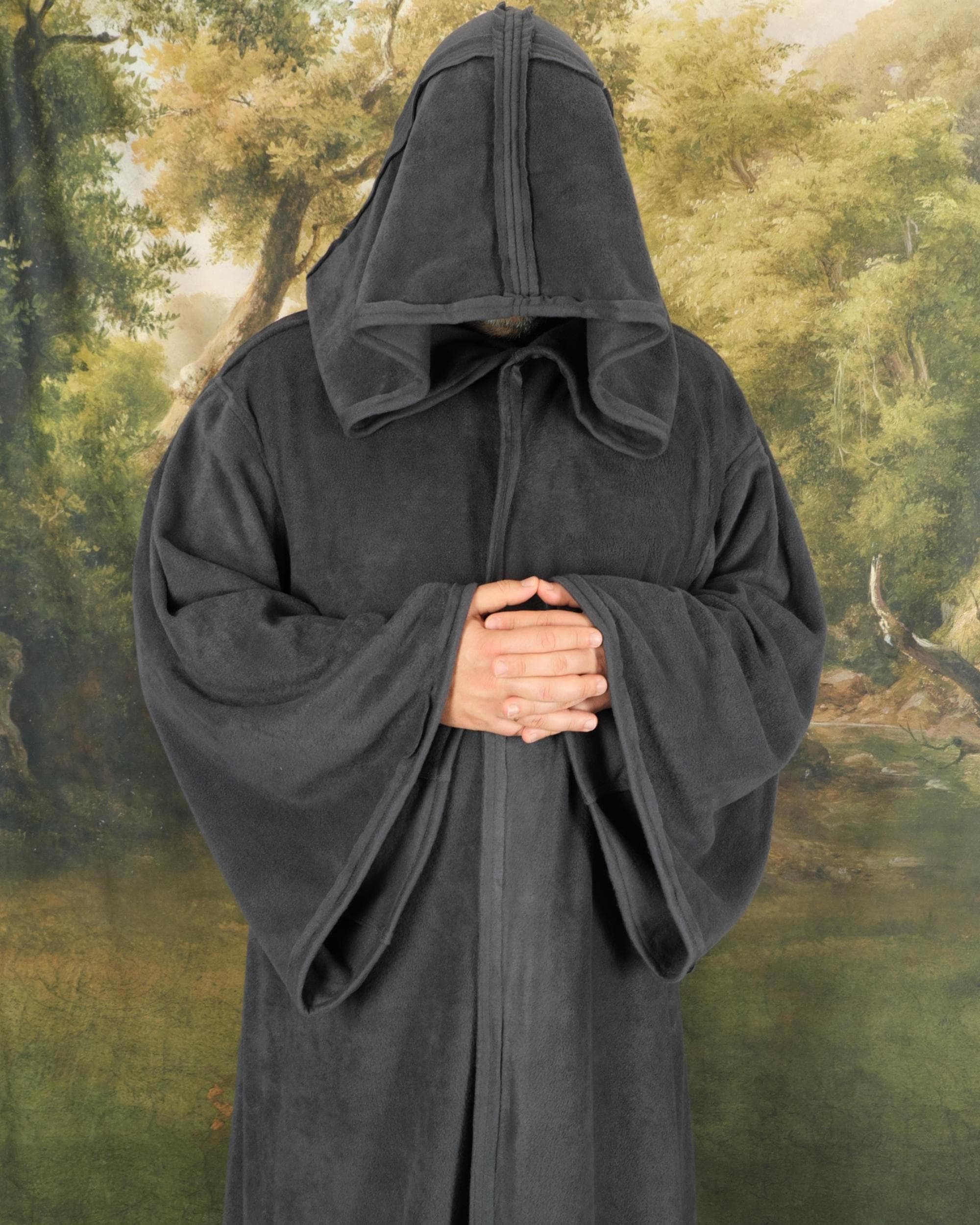 Handmade Hooded Jedi Robe | Fleece Wizard Monk Cosplay Cloak, Medieval LARP Costume