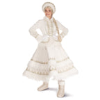 Ivory velvet Mrs. Claus costume with fur crown and trimmed skirt