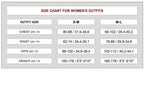 Size chart for women's outfits in S-M and M-L
