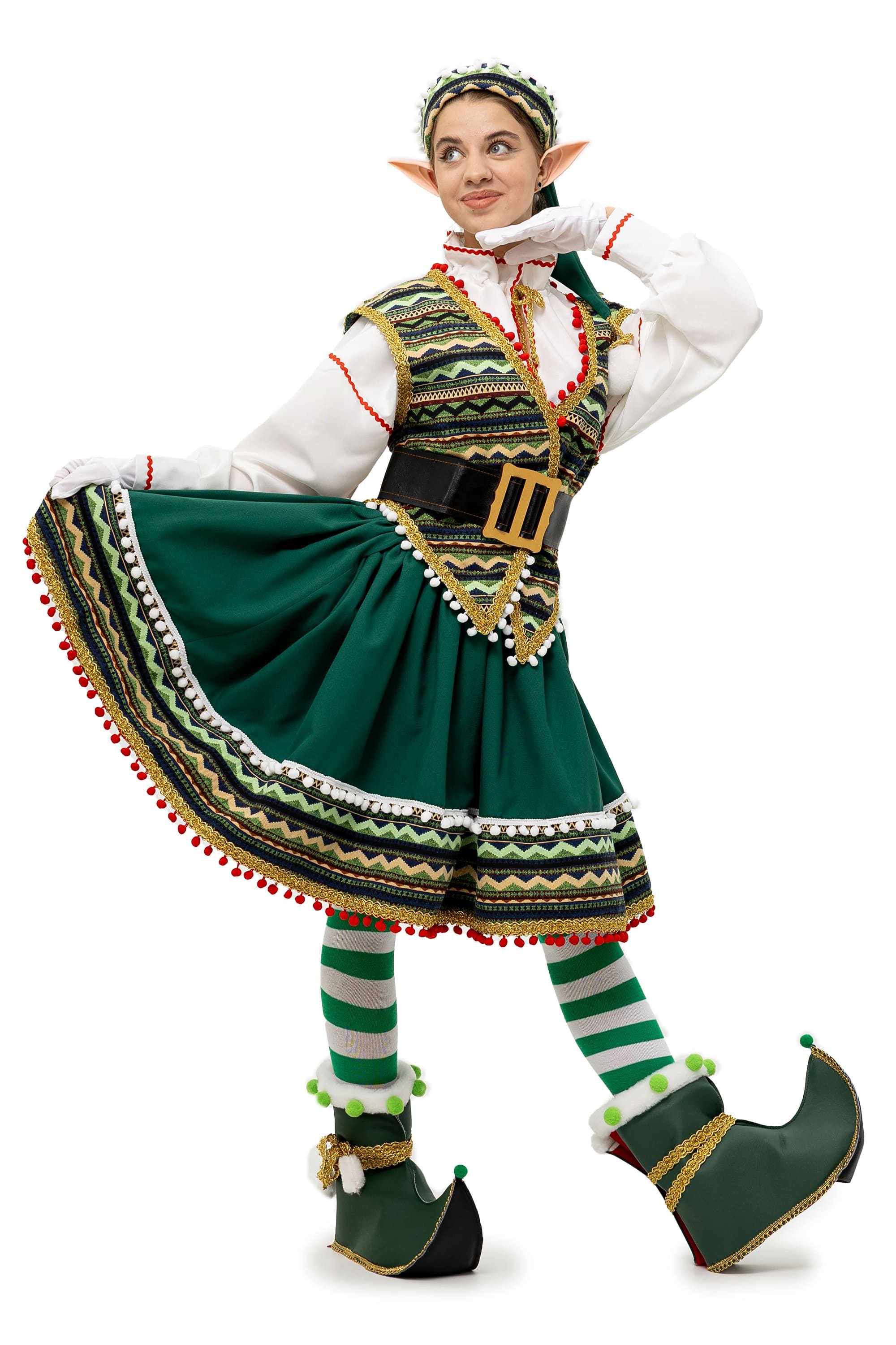 Handmade Folk Elf Costume Women, Red Green Holiday Dress, Christmas Party Cosplay Set