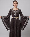 Sage Green Velvet Medieval Dress | Bell Sleeves, Lace-Up Corset Back, Elven Costume