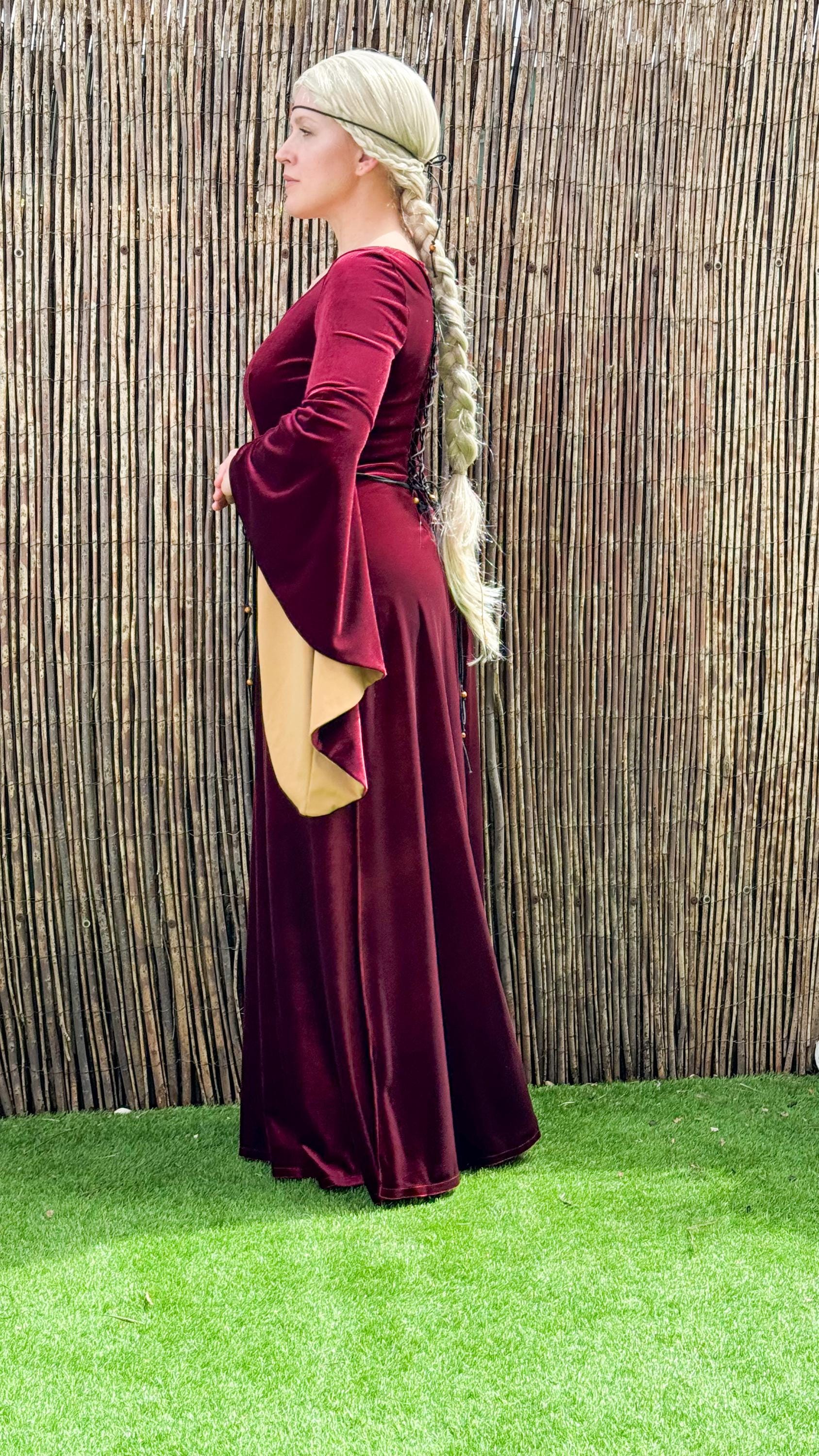 Medieval Velvet Dress, Stretch Gothic Witch Costume, Elven Fairy Cosplay Gown, Fantasy Renaissance Dress