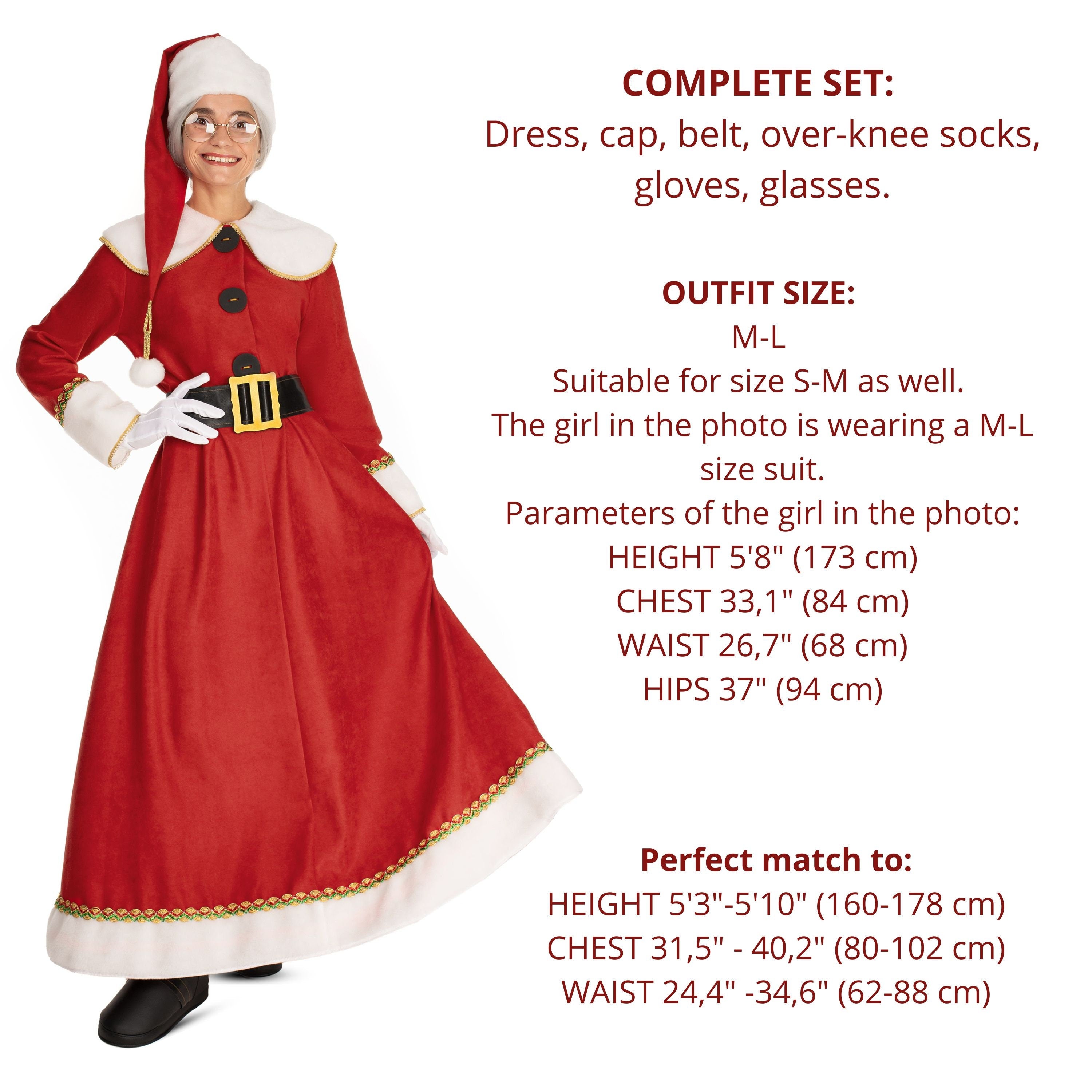 Handmade Mrs. Claus Costume: Red Corduroy Christmas Dress with Accessories