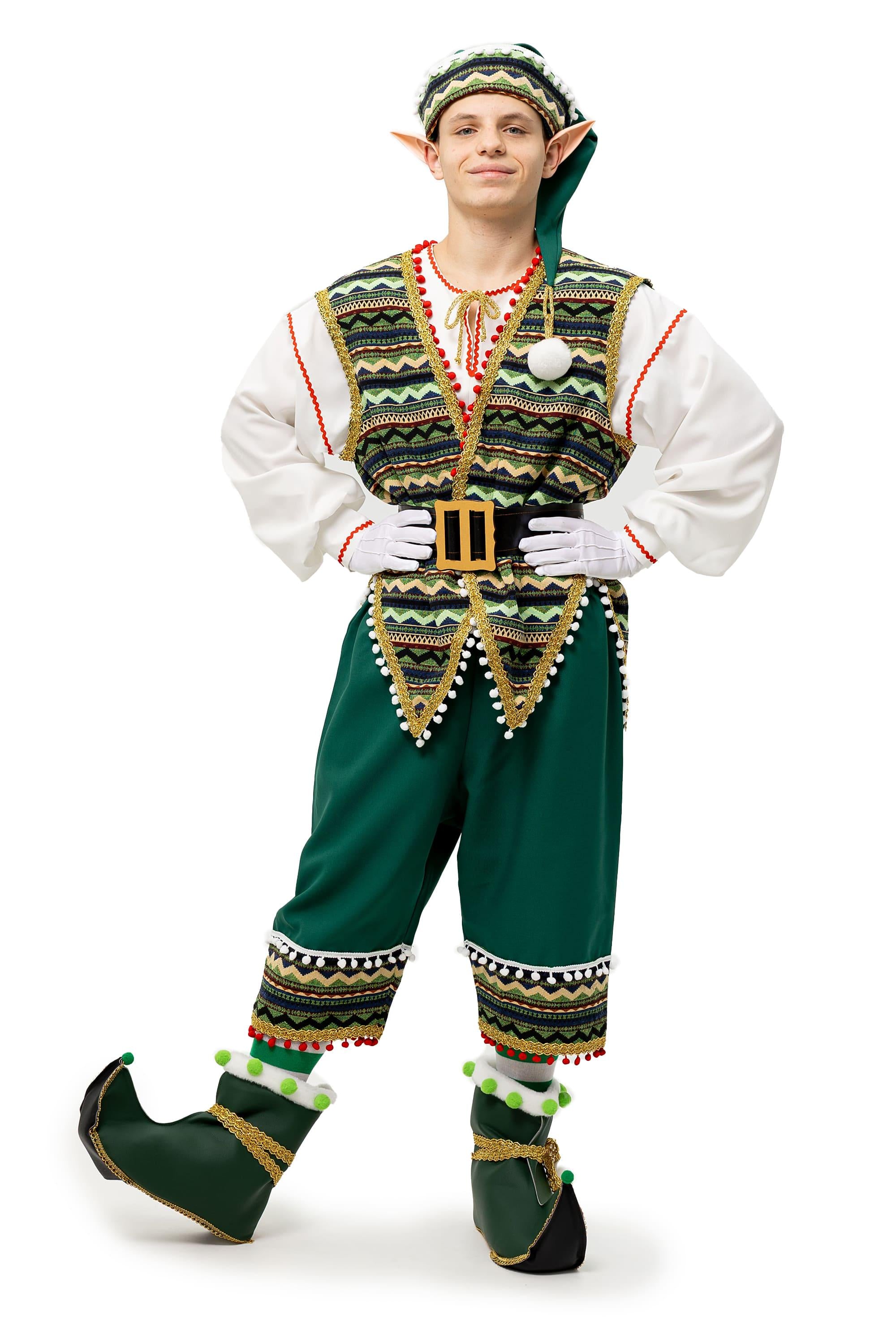 Men's Handmade Christmas Elf Costume, Folk Santa Helper Outfit, Red Green Cosplay Set