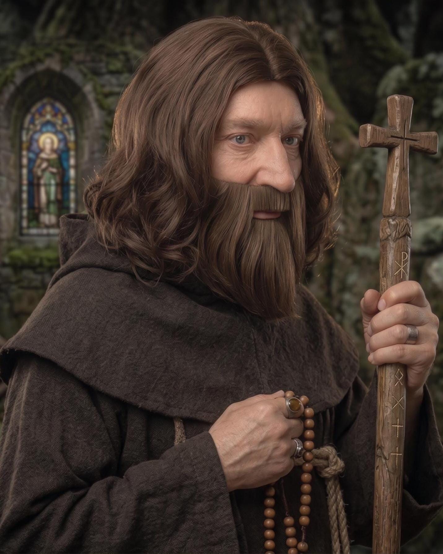Brown Curly Beard and Wig Set | Biblical Jesus, Monk, Gladiator Cosplay Costume