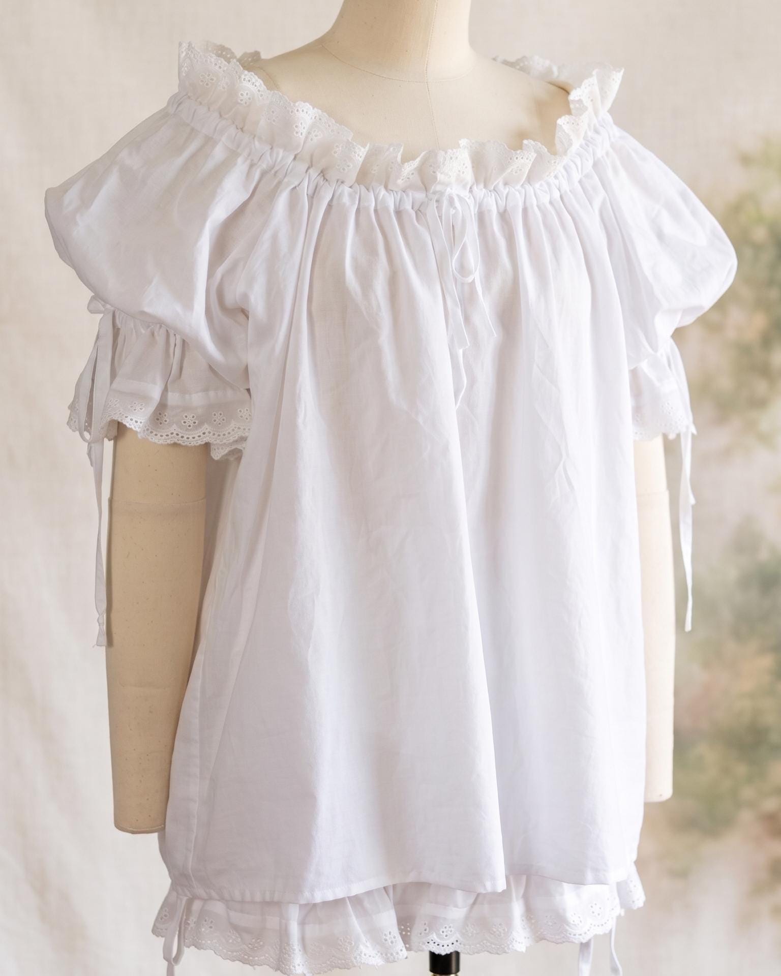 White Cotton Batiste Chemise with Lace Trim | Renaissance Peasant Blouse