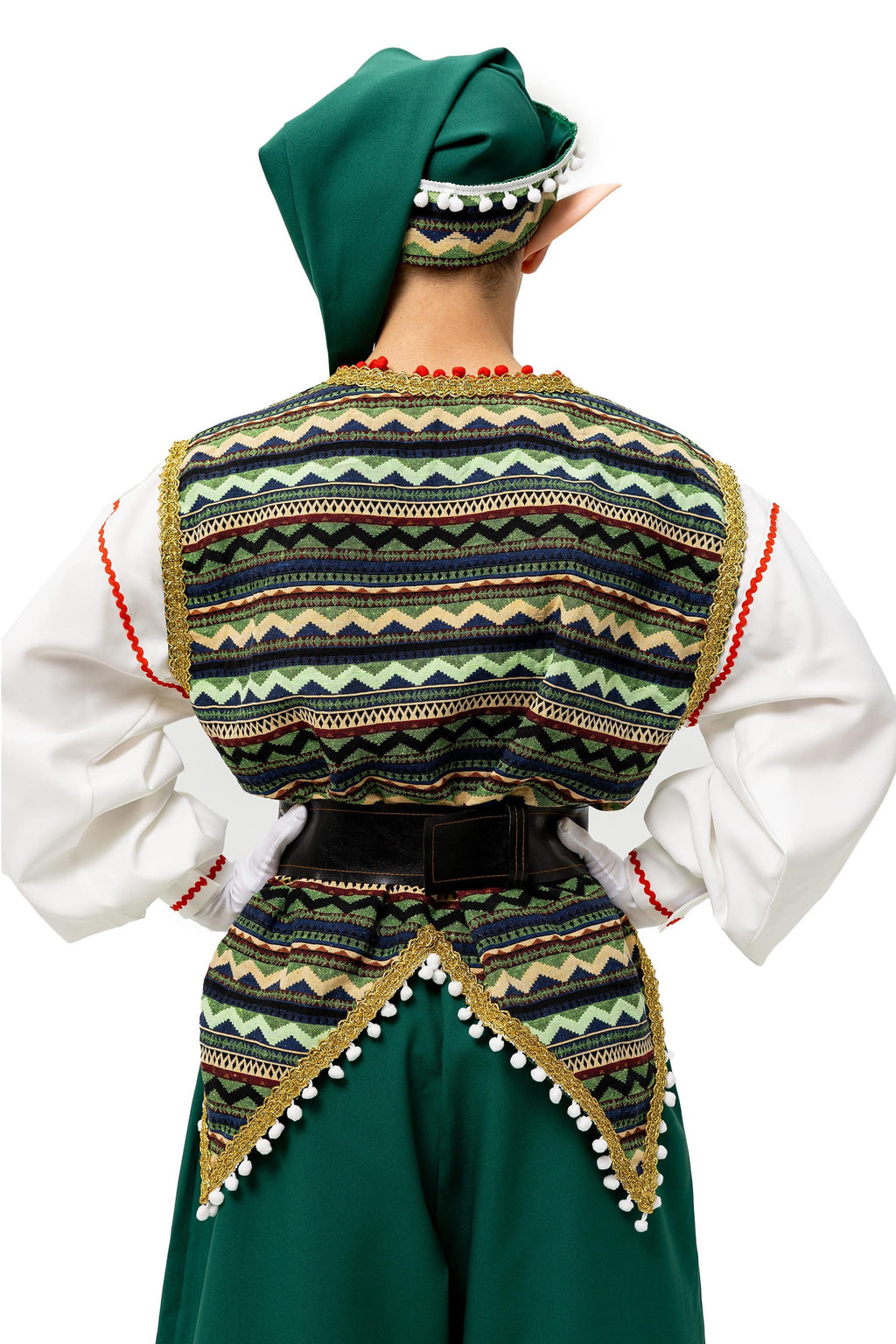 Men's Handmade Christmas Elf Costume, Folk Santa Helper Outfit, Red Green Cosplay Set