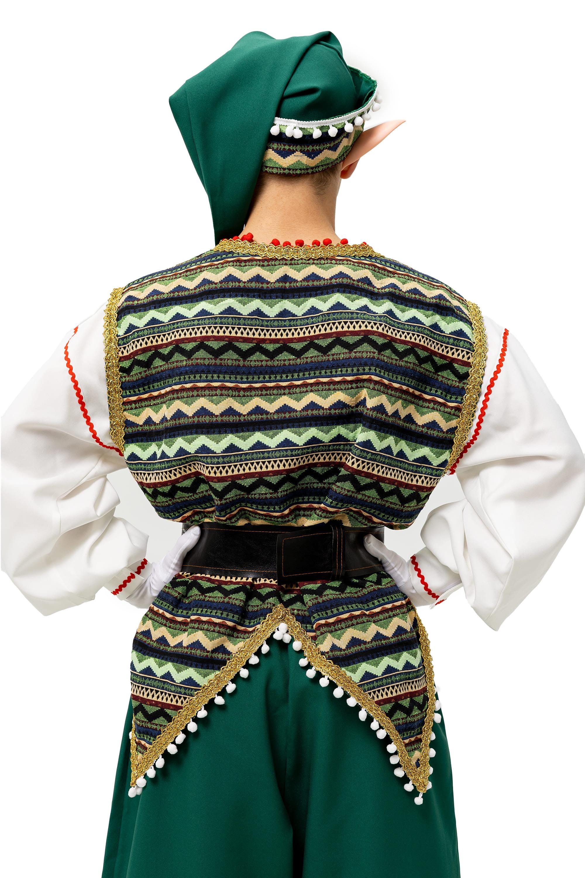 Men's Handmade Christmas Elf Costume, Folk Santa Helper Outfit, Red Green Cosplay Set