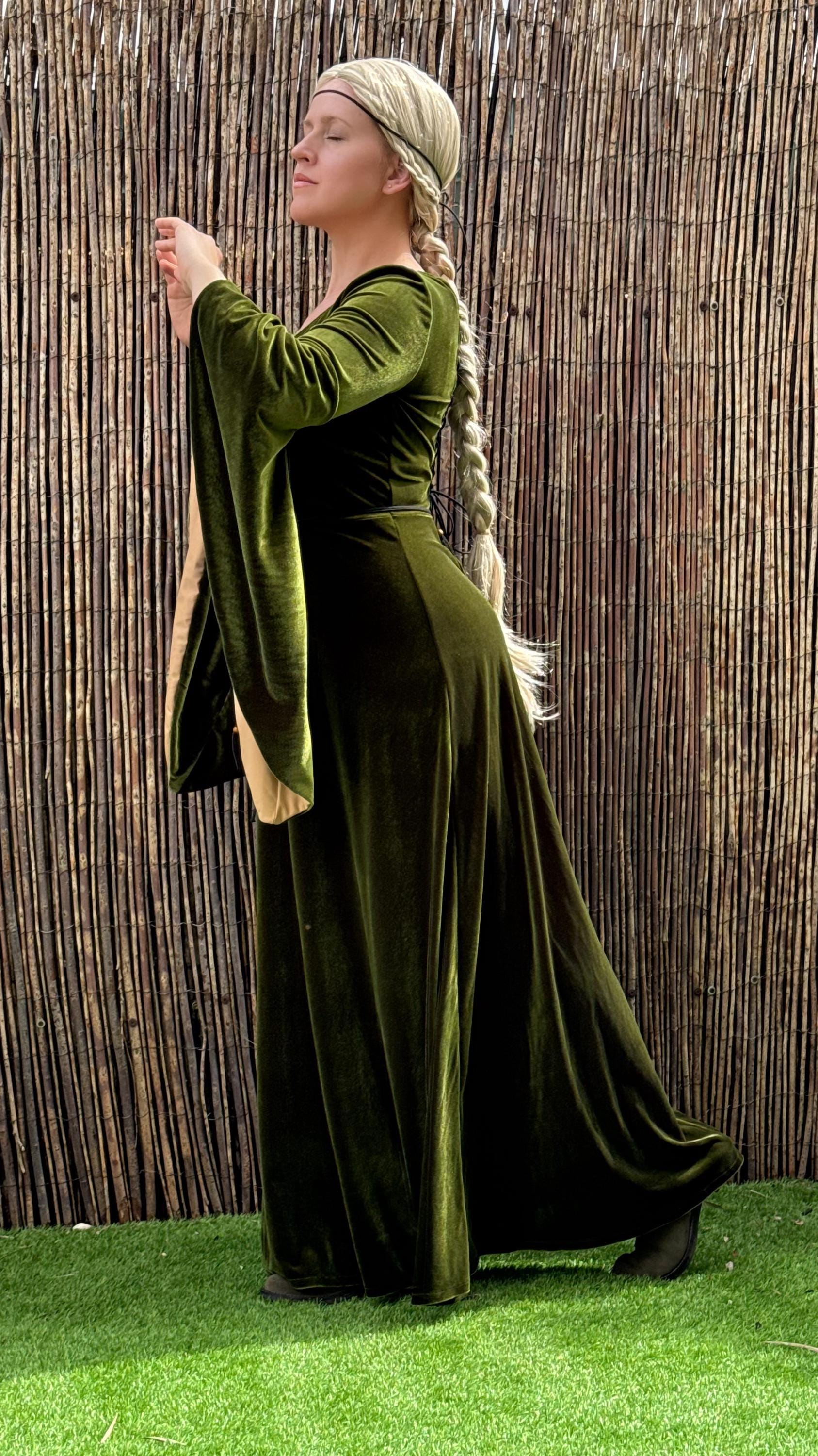 Medieval Velvet Dress, Stretch Gothic Witch Costume, Elven Fairy Cosplay Gown, Fantasy Renaissance Dress