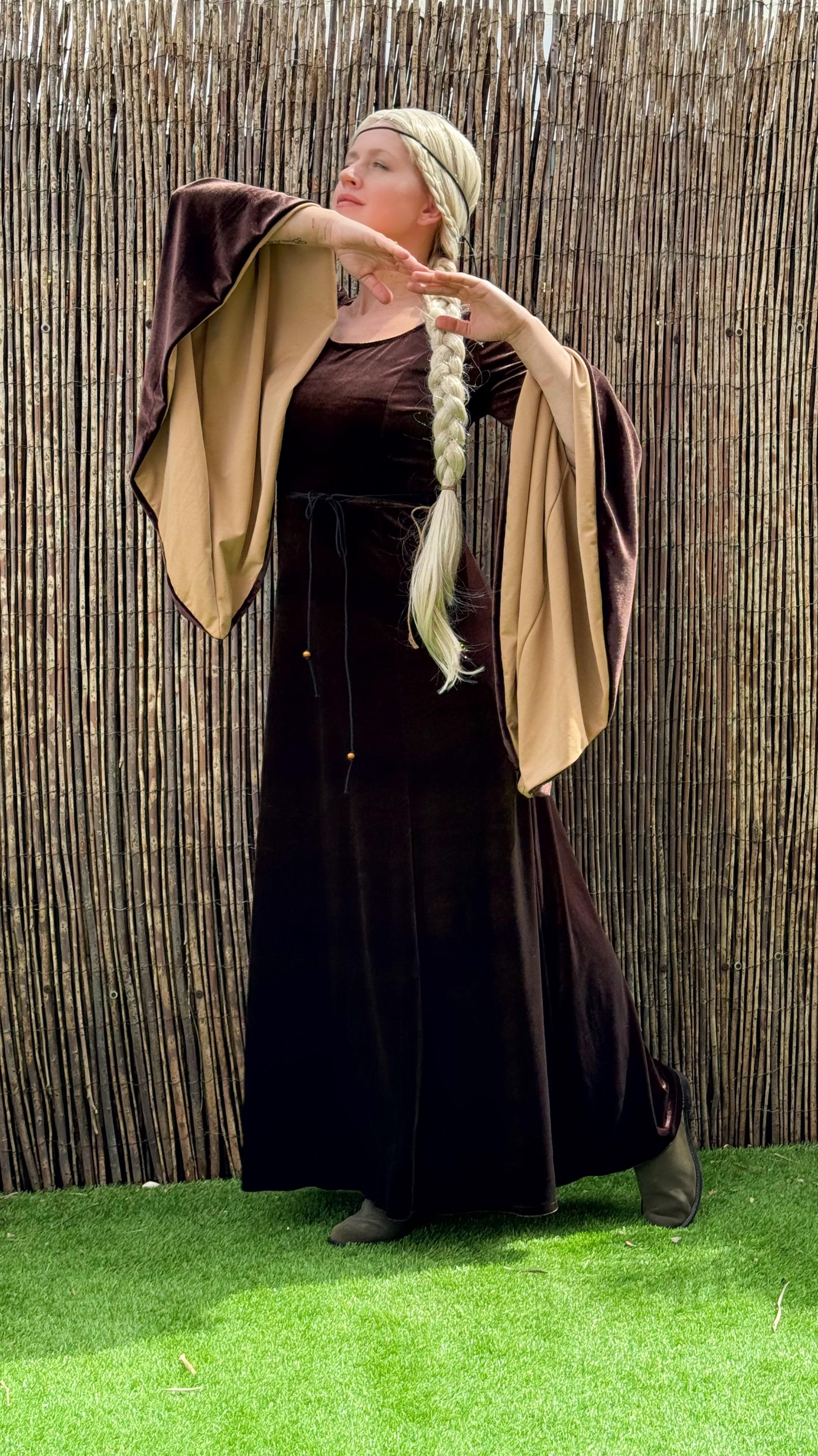Medieval Velvet Dress, Stretch Gothic Witch Costume, Elven Fairy Cosplay Gown, Fantasy Renaissance Dress