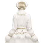 Back of the ivory Mrs. Claus jacket with a fur-trimmed hem