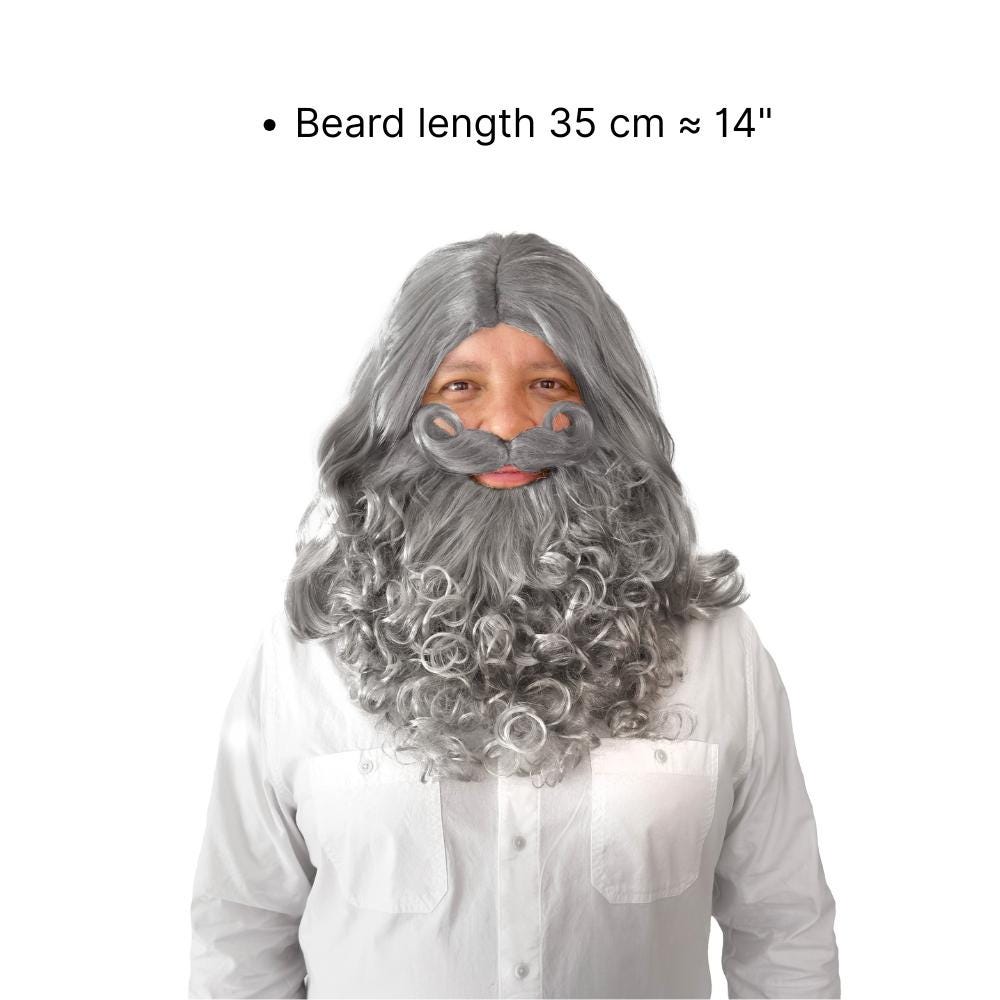 Wizard Beard Wig Set | Gandalf Merlin Druid Cosplay Costume, Santa Claus Accessory
