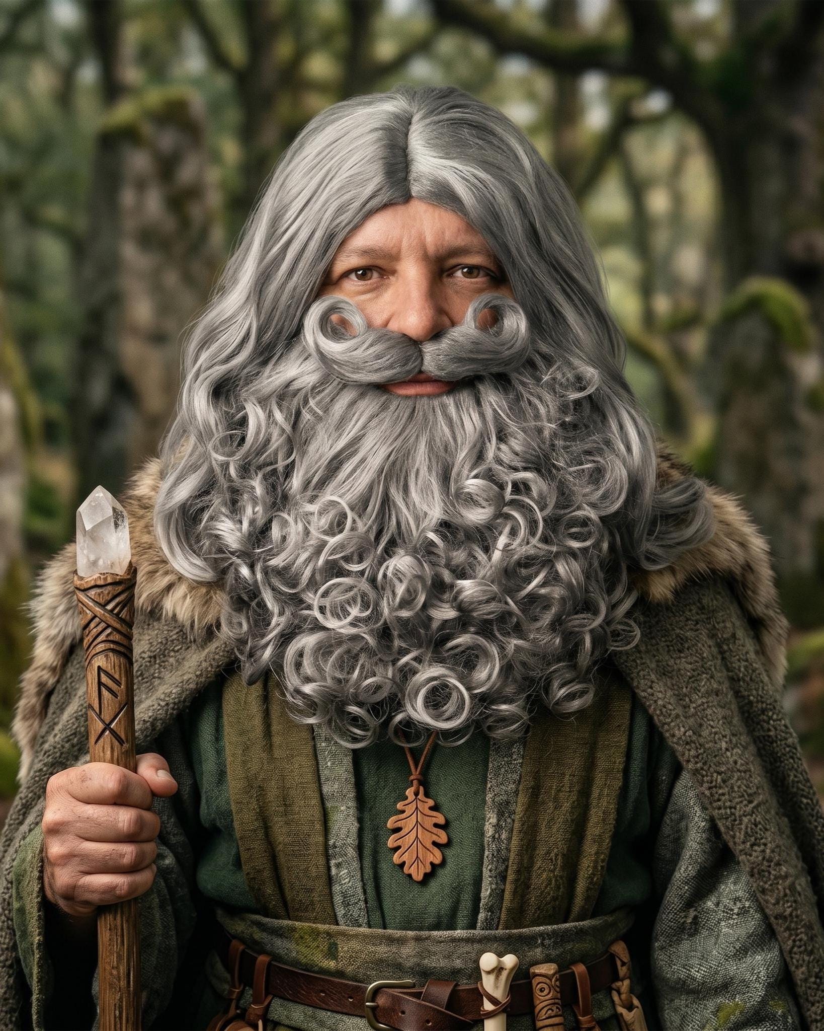 Wizard Beard Wig Set | Gandalf Merlin Druid Cosplay Costume, Santa Claus Accessory