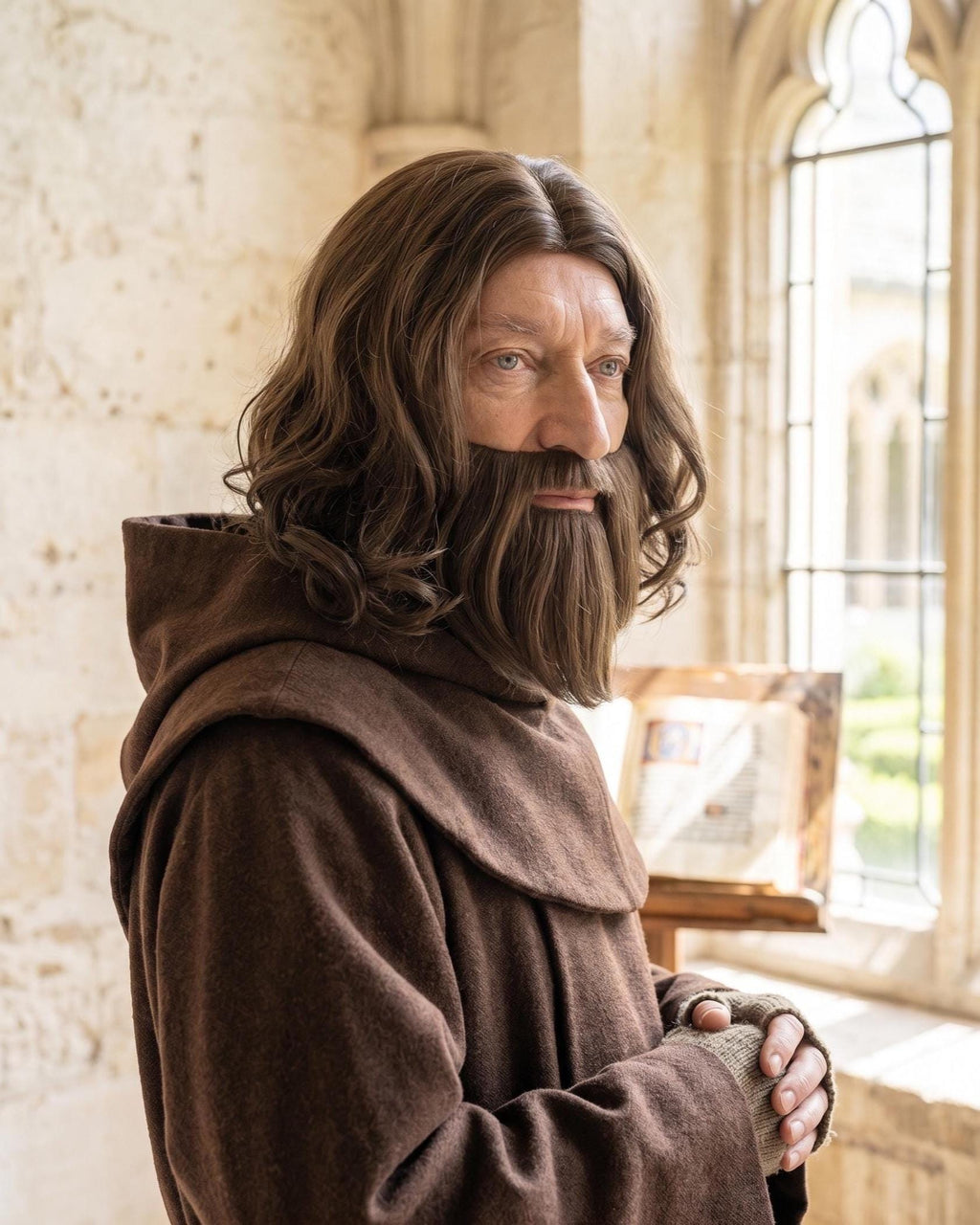 Brown Curly Beard and Wig Set | Biblical Jesus, Monk, Gladiator Cosplay Costume