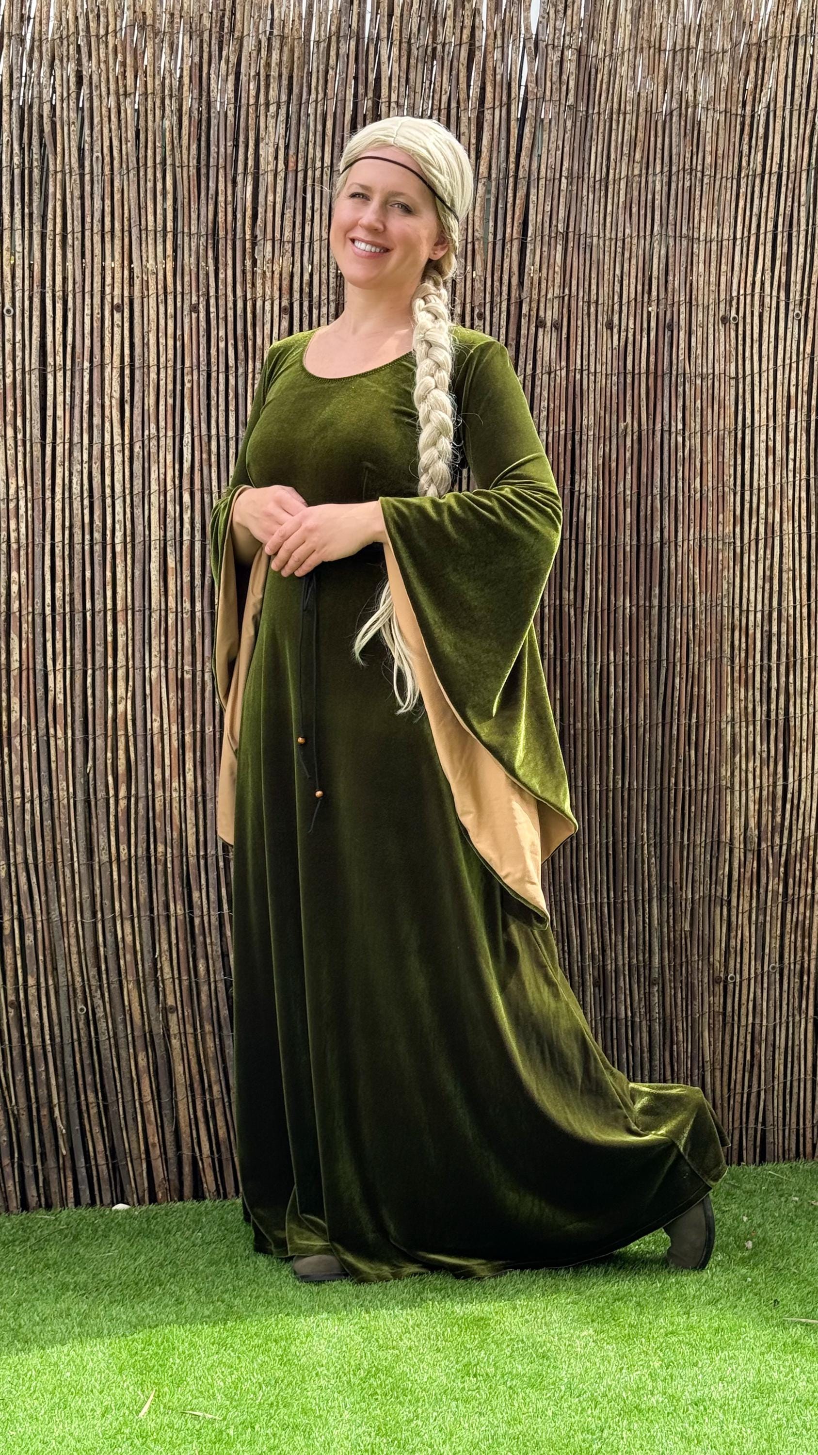 Medieval Velvet Dress, Stretch Gothic Witch Costume, Elven Fairy Cosplay Gown, Fantasy Renaissance Dress