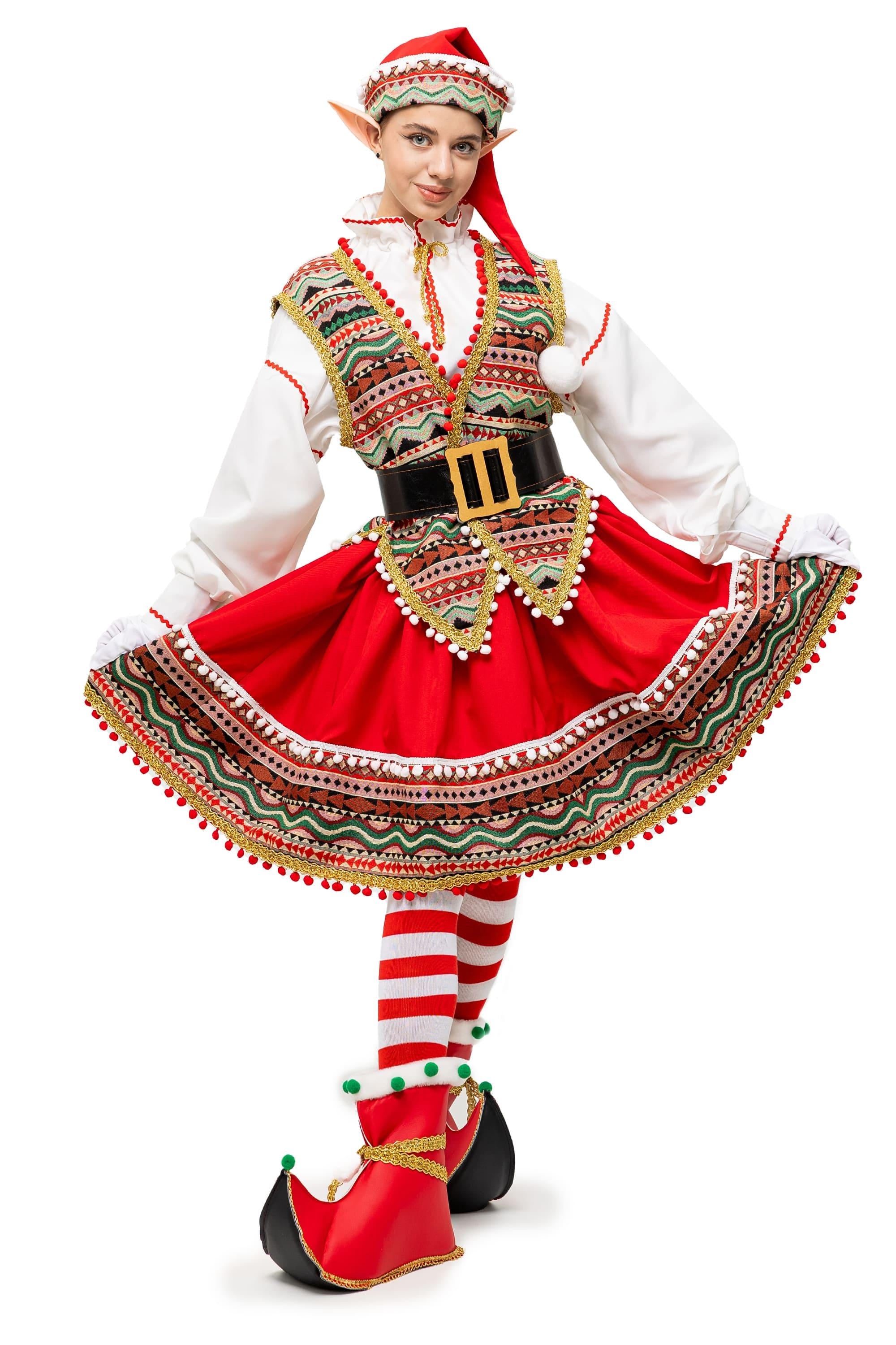 Handmade Folk Elf Costume Women, Red Green Holiday Dress, Christmas Party Cosplay Set