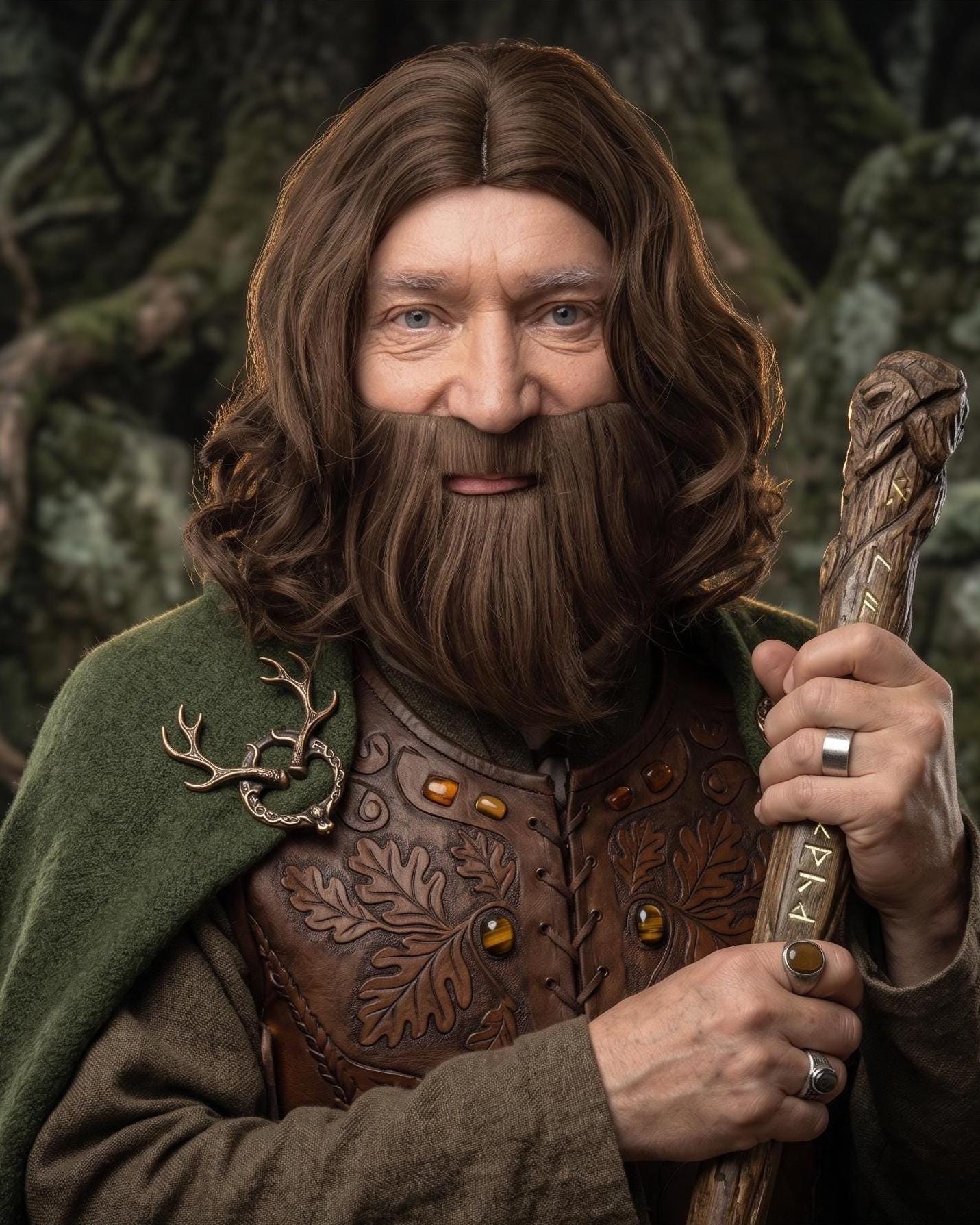 Brown Curly Beard and Wig Set | Biblical Jesus, Monk, Gladiator Cosplay Costume