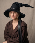 Handmade Black Pointed Witch Hat | Frayed Edge, Ribbon Accents, Gothic Costume