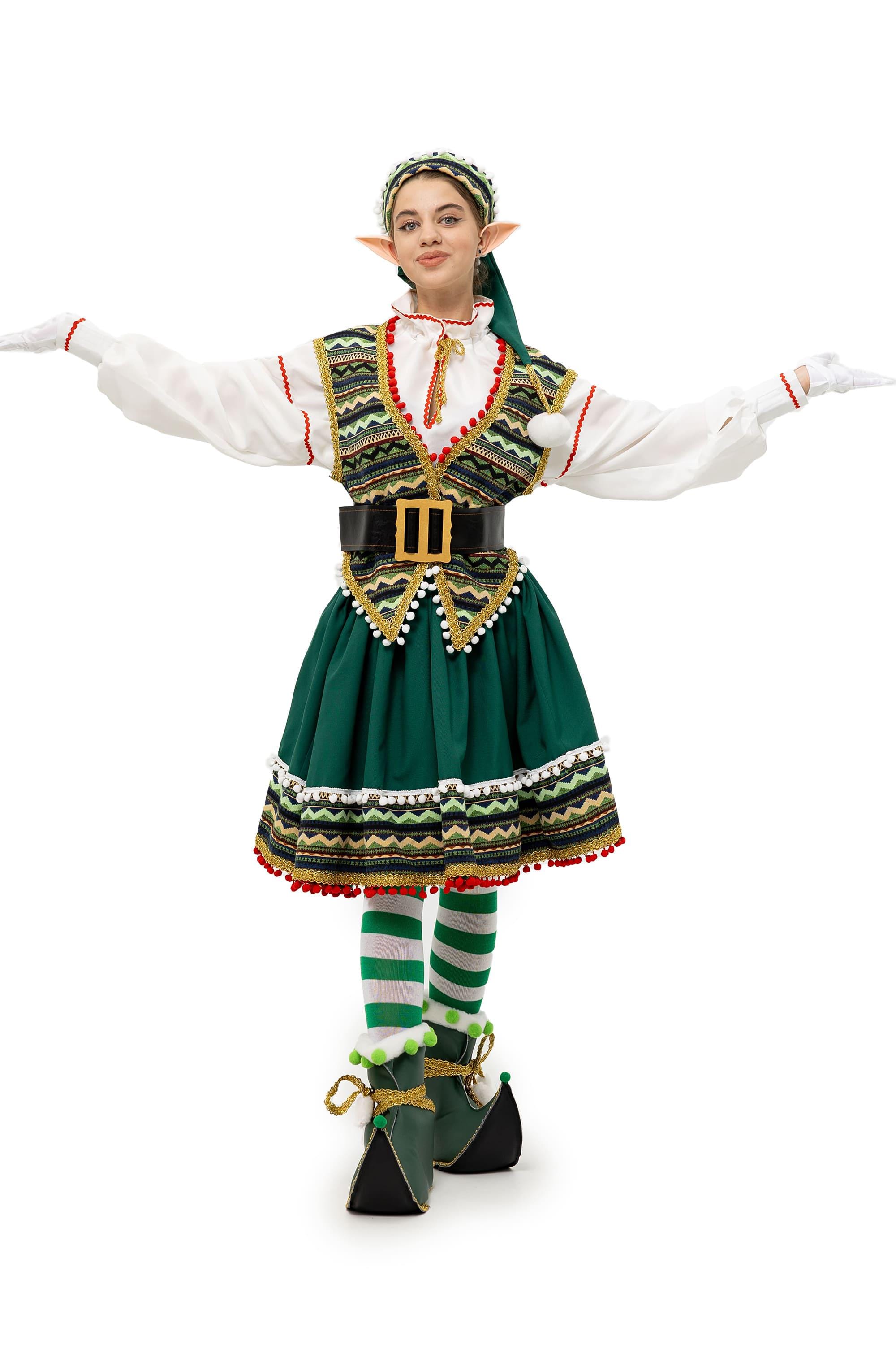 Handmade Folk Elf Costume Women, Red Green Holiday Dress, Christmas Party Cosplay Set