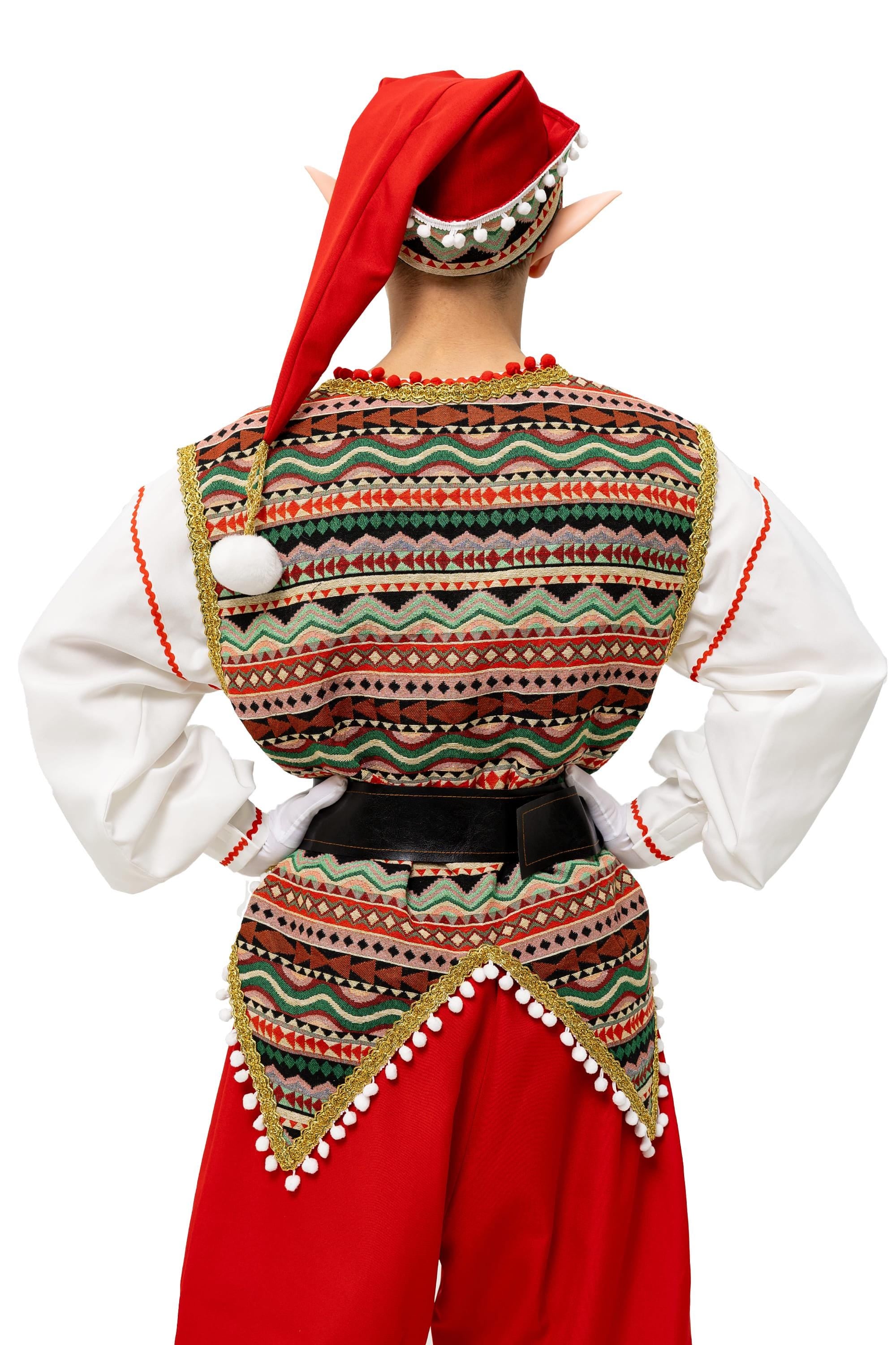 Men's Handmade Christmas Elf Costume, Folk Santa Helper Outfit, Red Green Cosplay Set