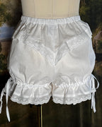 Back view of the white cotton bloomers with lace hem