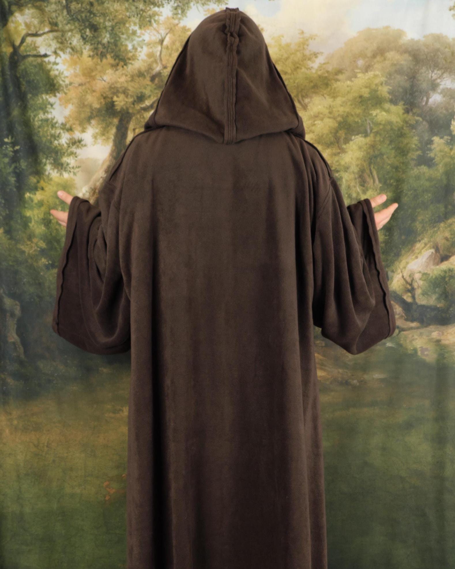 Handmade Hooded Jedi Robe | Fleece Wizard Monk Cosplay Cloak, Medieval LARP Costume