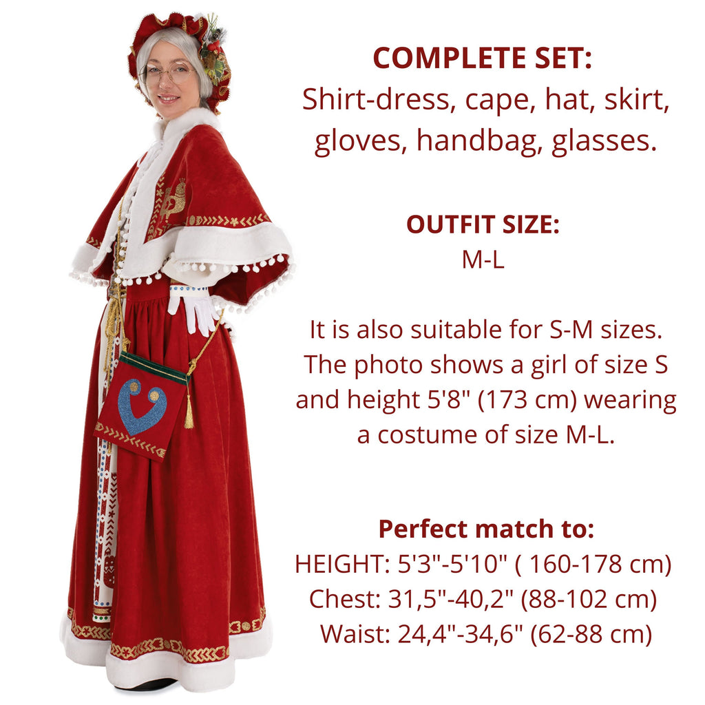 Handmade Scandinavian Mrs. Claus Costume: Christmas Outfit with Accessories