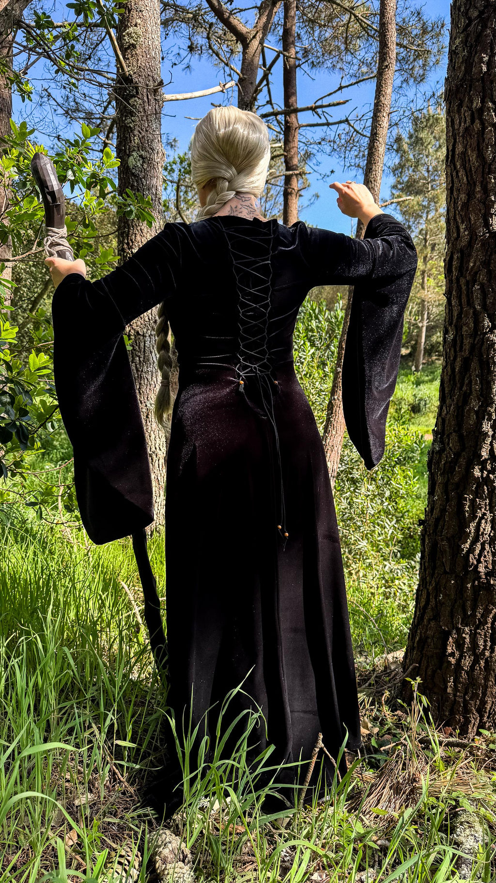 Medieval Velvet Dress, Stretch Gothic Witch Costume, Elven Fairy Cosplay Gown, Fantasy Renaissance Dress