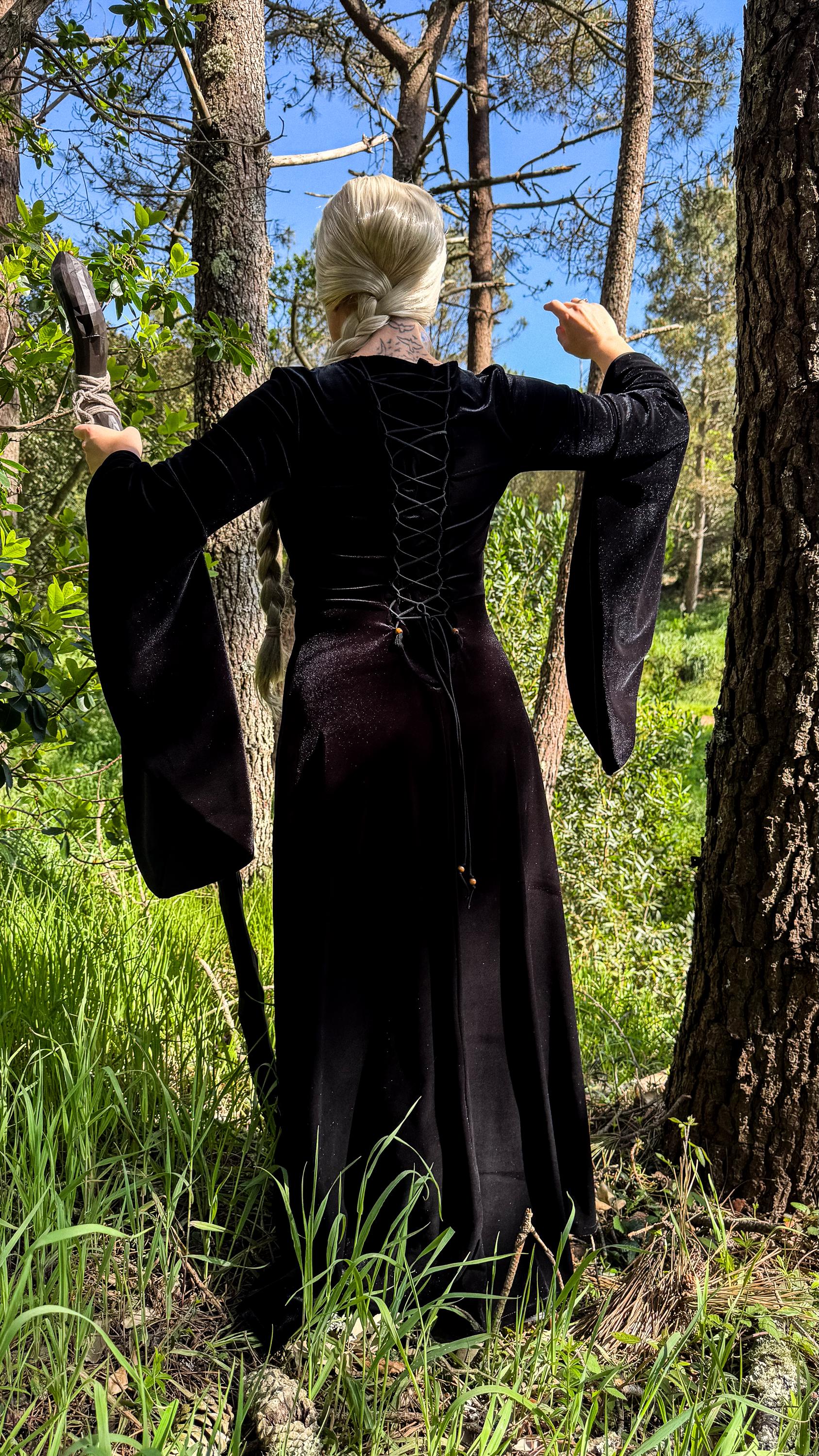 Medieval Velvet Dress, Stretch Gothic Witch Costume, Elven Fairy Cosplay Gown, Fantasy Renaissance Dress