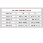 Size chart for women's outfits in S-M and M-L