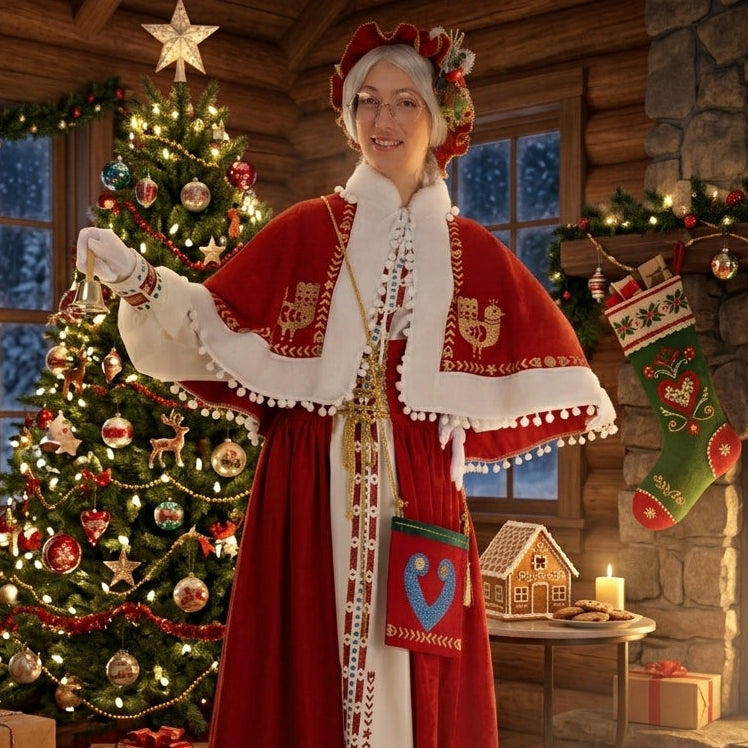 Handmade Scandinavian Mrs. Claus Costume: Christmas Outfit with Accessories