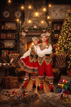 Men's Handmade Christmas Elf Costume, Folk Santa Helper Outfit, Red Green Cosplay Set
