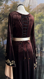 Lace-up back of the brown velvet medieval dress
