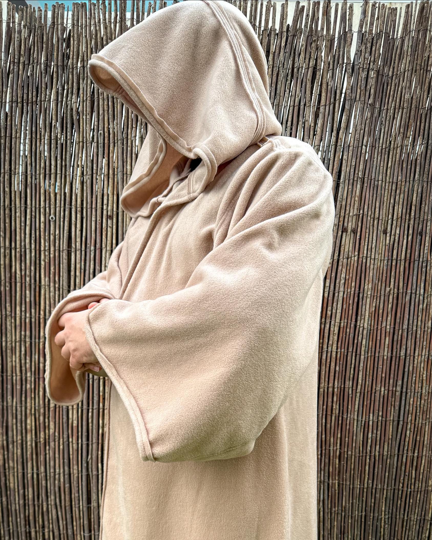 Handmade Hooded Jedi Robe | Fleece Wizard Monk Cosplay Cloak, Medieval LARP Costume