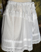 Side view of the bloomers with the leg tie loosened