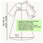 Measurement diagram of the robe — length, sleeve and hem width