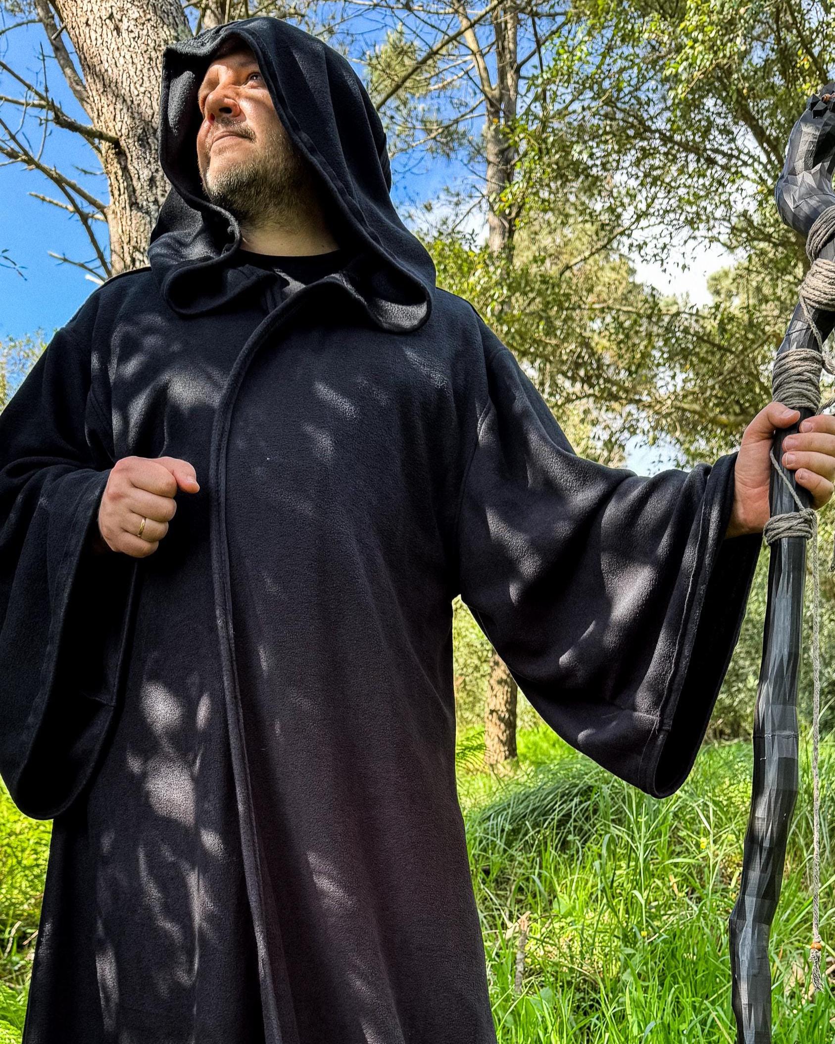 Handmade Hooded Jedi Robe | Fleece Wizard Monk Cosplay Cloak, Medieval LARP Costume