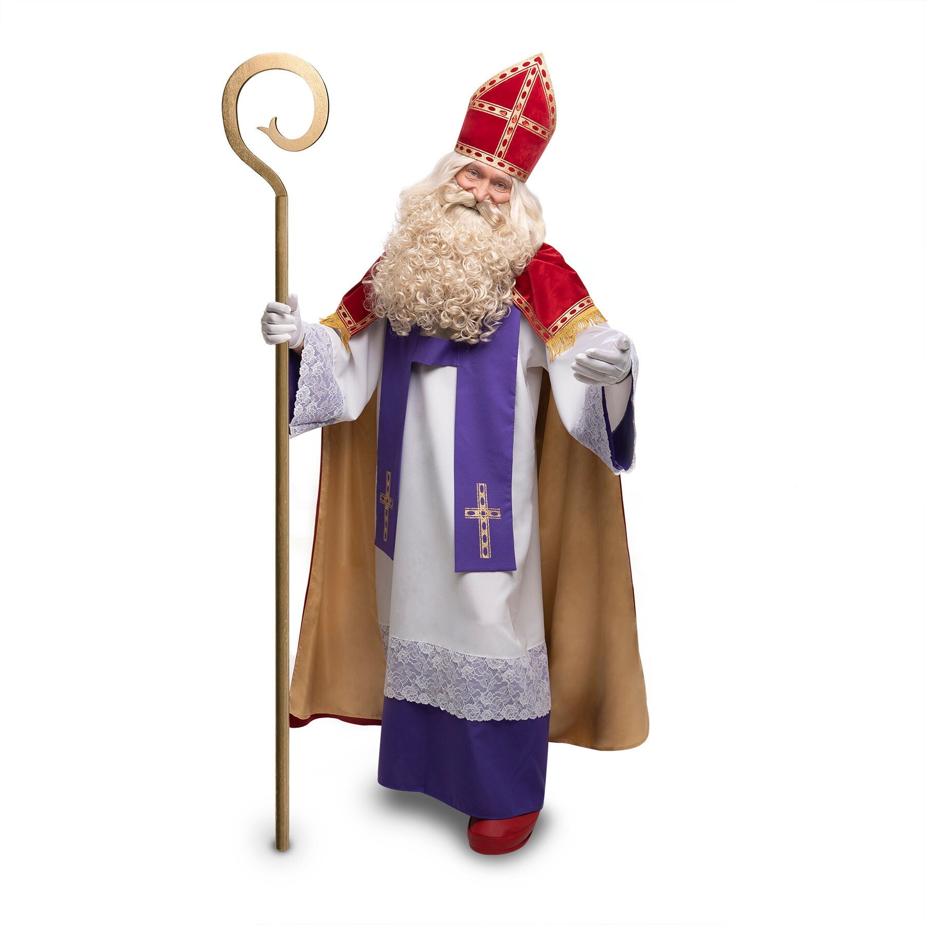 Saint Nicholas Costume: Catholic Bishop Outfit, Velvet Cloak, Wig & Beard