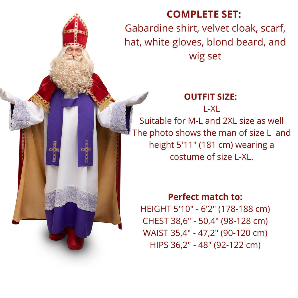 Saint Nicholas Costume: Catholic Bishop Outfit, Velvet Cloak, Wig & Beard
