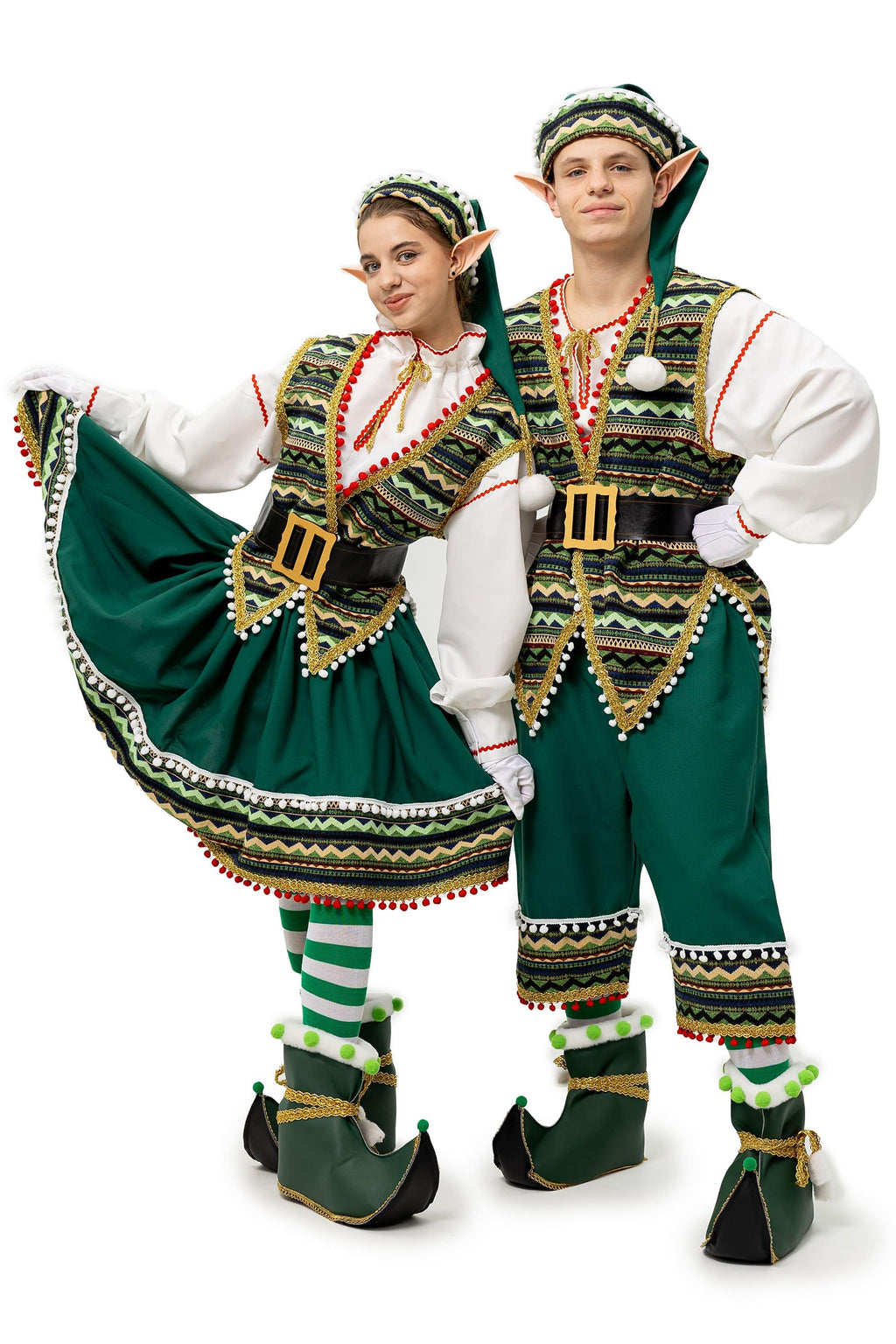 Handmade Folk Elf Costume Women, Red Green Holiday Dress, Christmas Party Cosplay Set