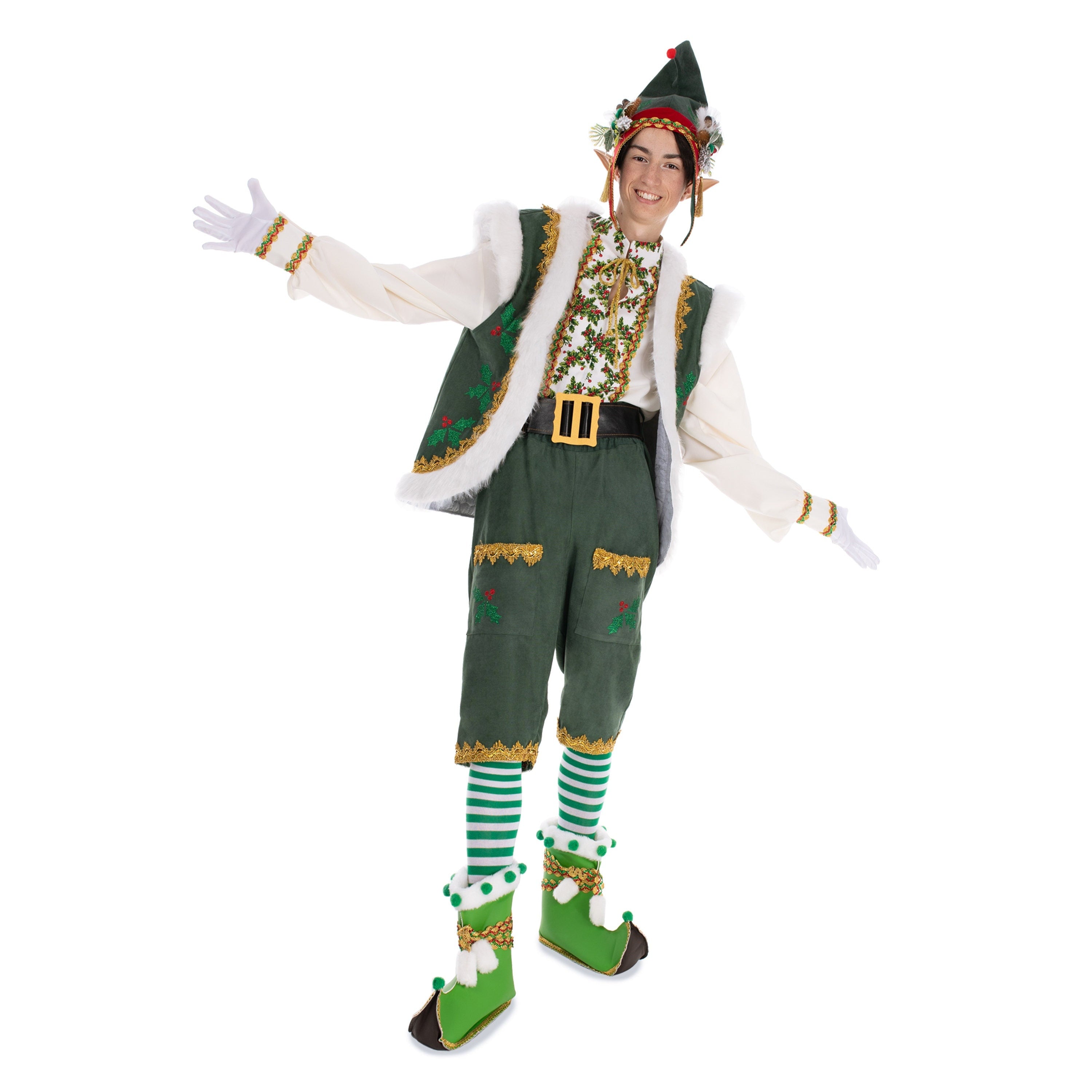 Handmade Green Elf Costume Set: Christmas Party Santa Residence (M-L)