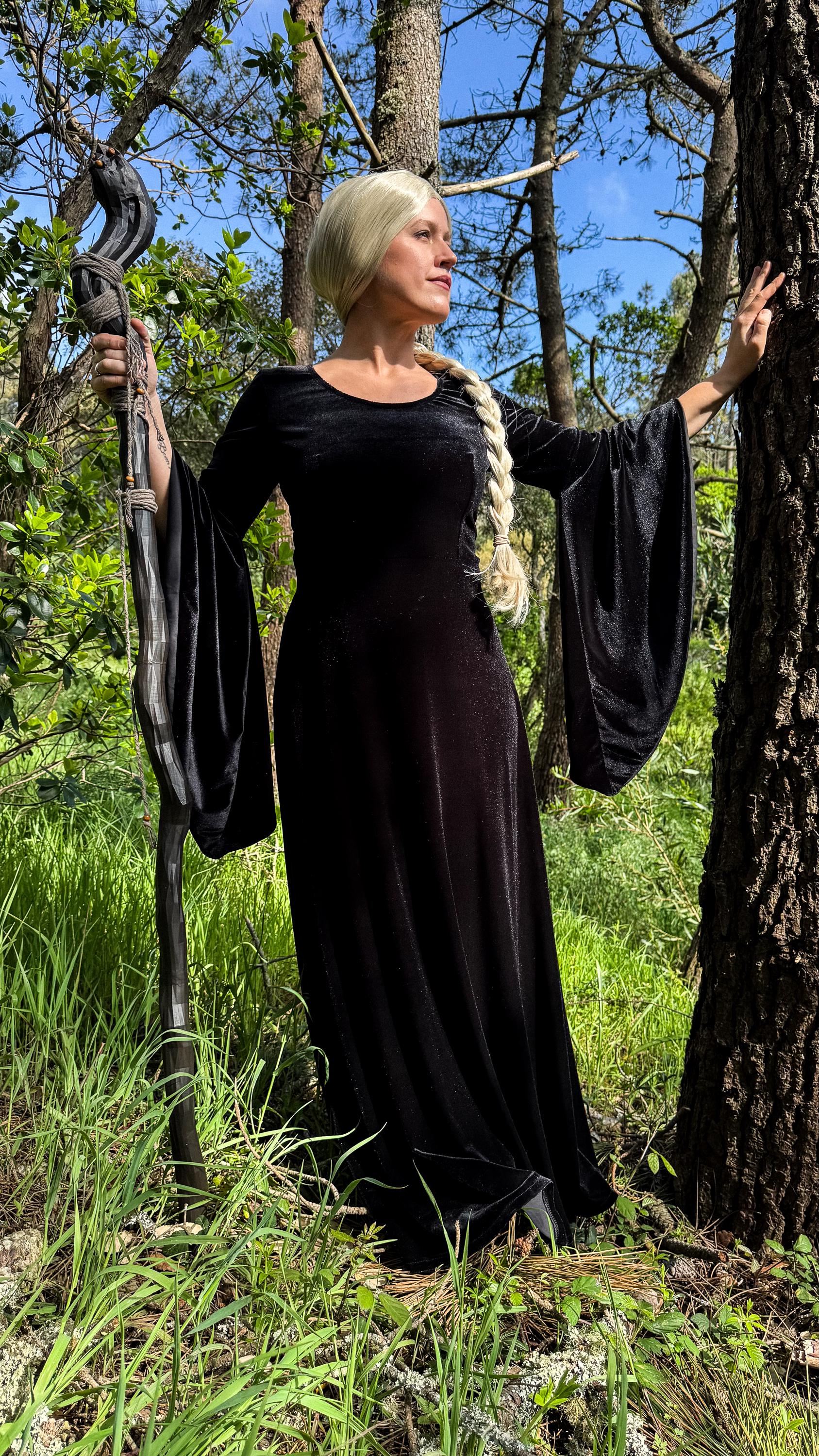 Medieval Velvet Dress, Stretch Gothic Witch Costume, Elven Fairy Cosplay Gown, Fantasy Renaissance Dress