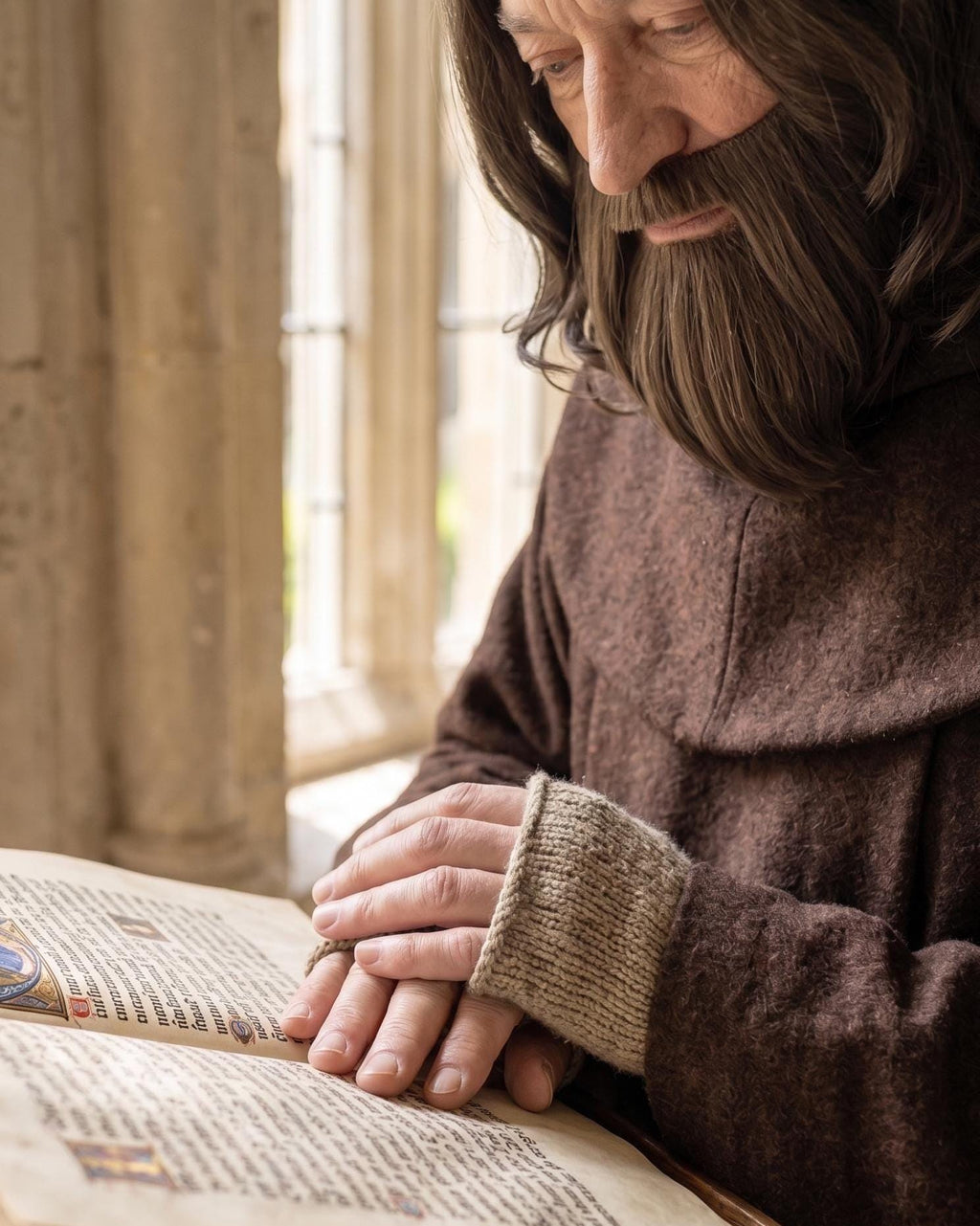 Brown Curly Beard and Wig Set | Biblical Jesus, Monk, Gladiator Cosplay Costume