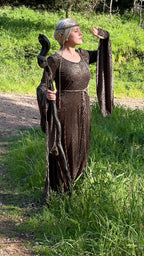Elven velvet gown with the bell sleeve extended