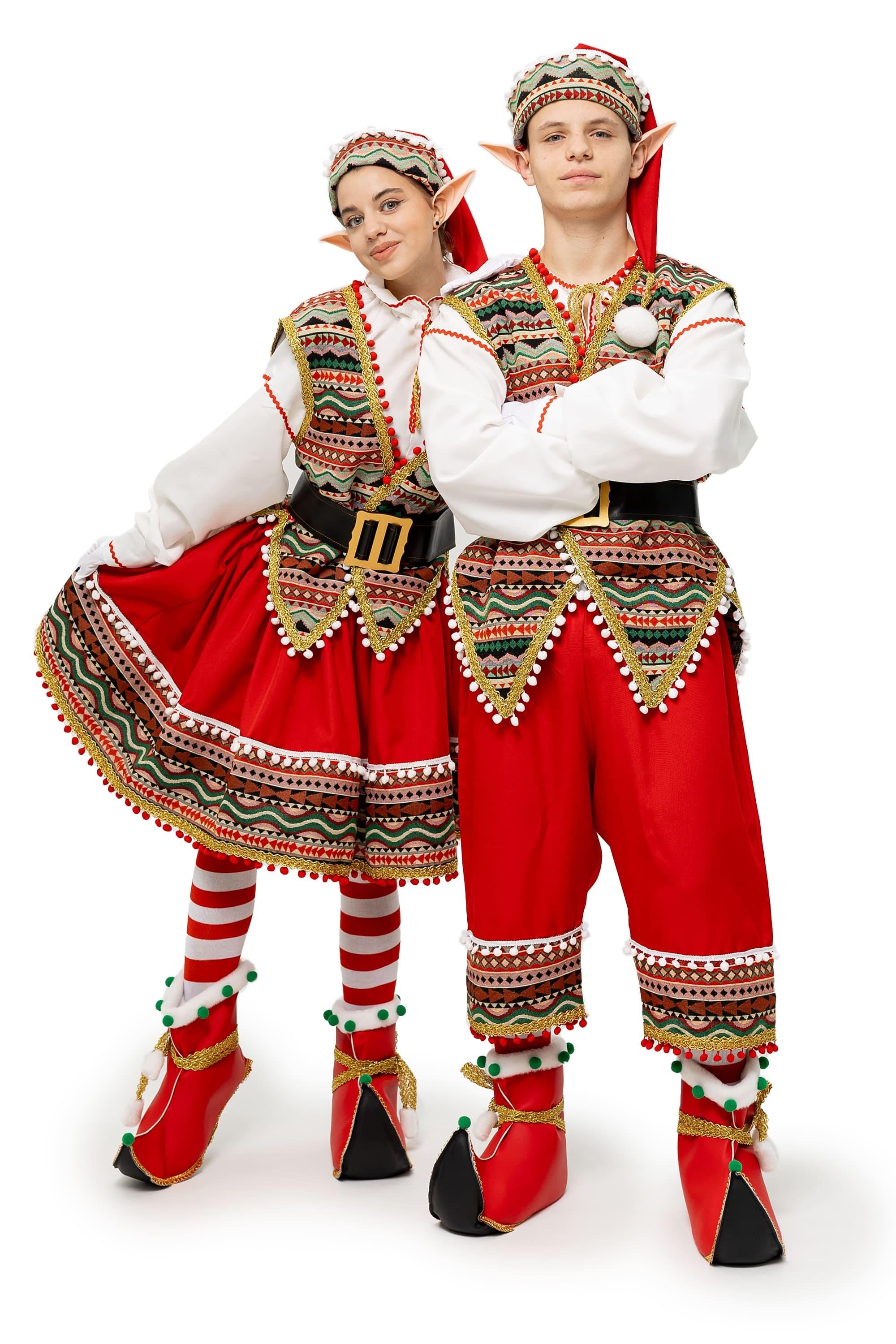 Men's Handmade Christmas Elf Costume, Folk Santa Helper Outfit, Red Green Cosplay Set